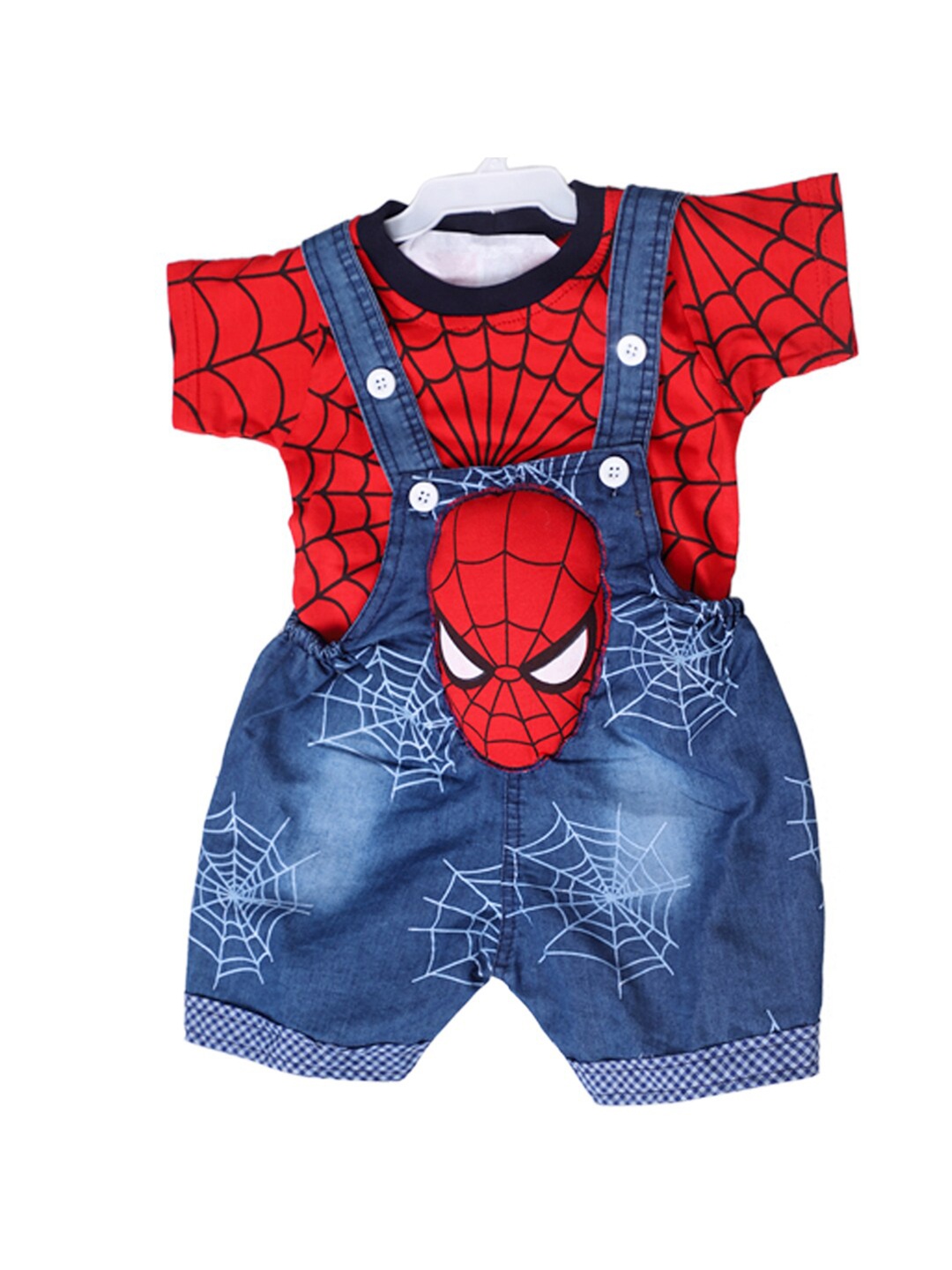 

BAESD Kids Spider Man Printed Pure Cotton Denim Dungaree With T-Shirt, Red
