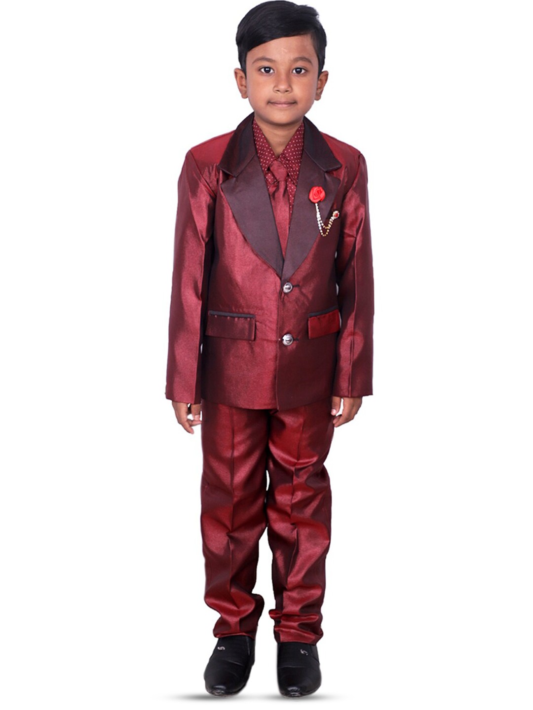 

BAESD Boys Notched Lapel Single-Breasted Four-Piece Party Suit, Maroon
