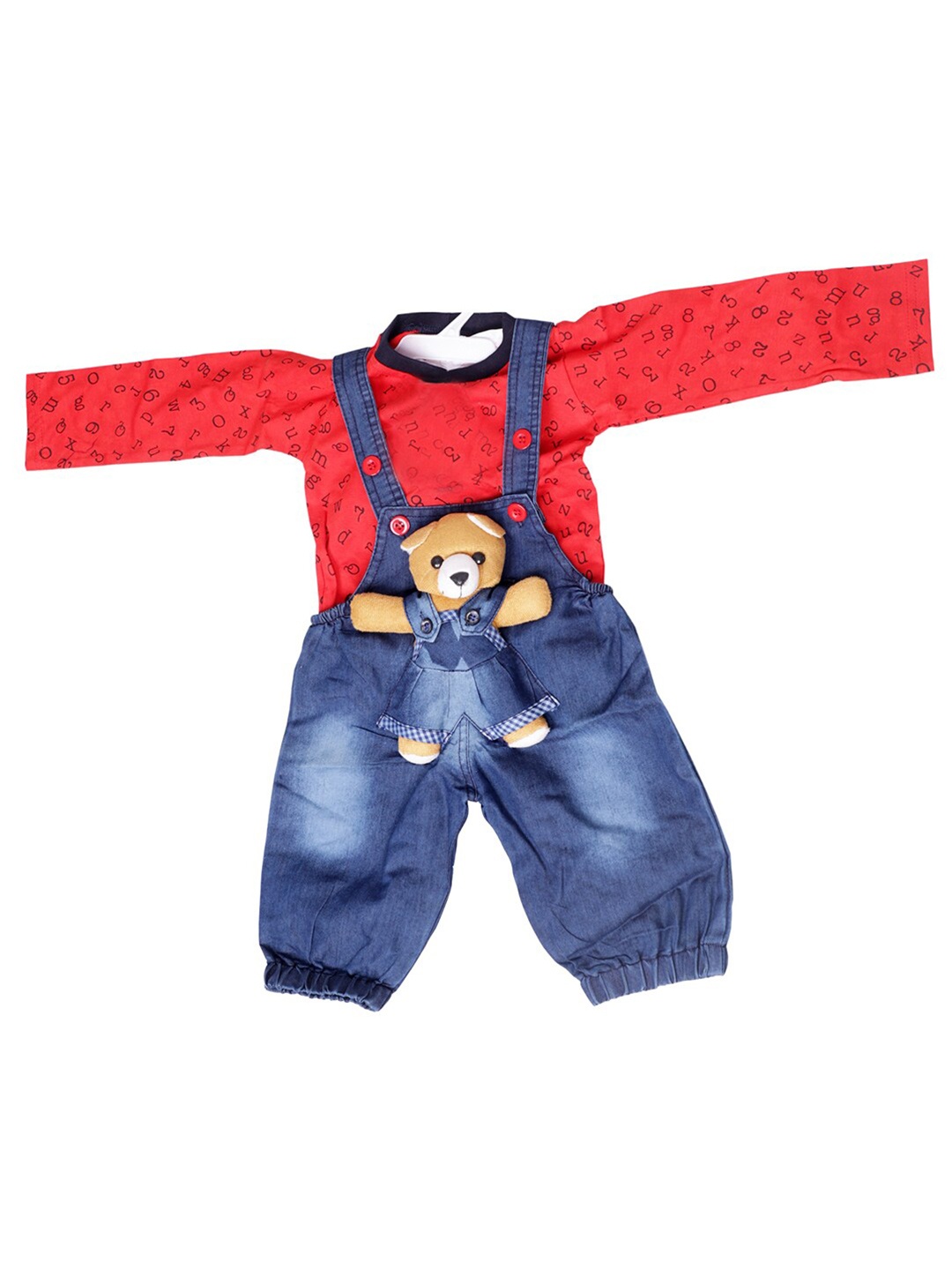 

BAESD Kids Printed Denim Pure Cotton T-shirt with Dungarees, Red