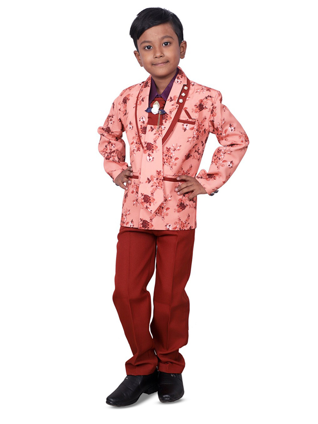

BAESD Boys Printed Single-Breasted Three-Piece Party Suit, Peach