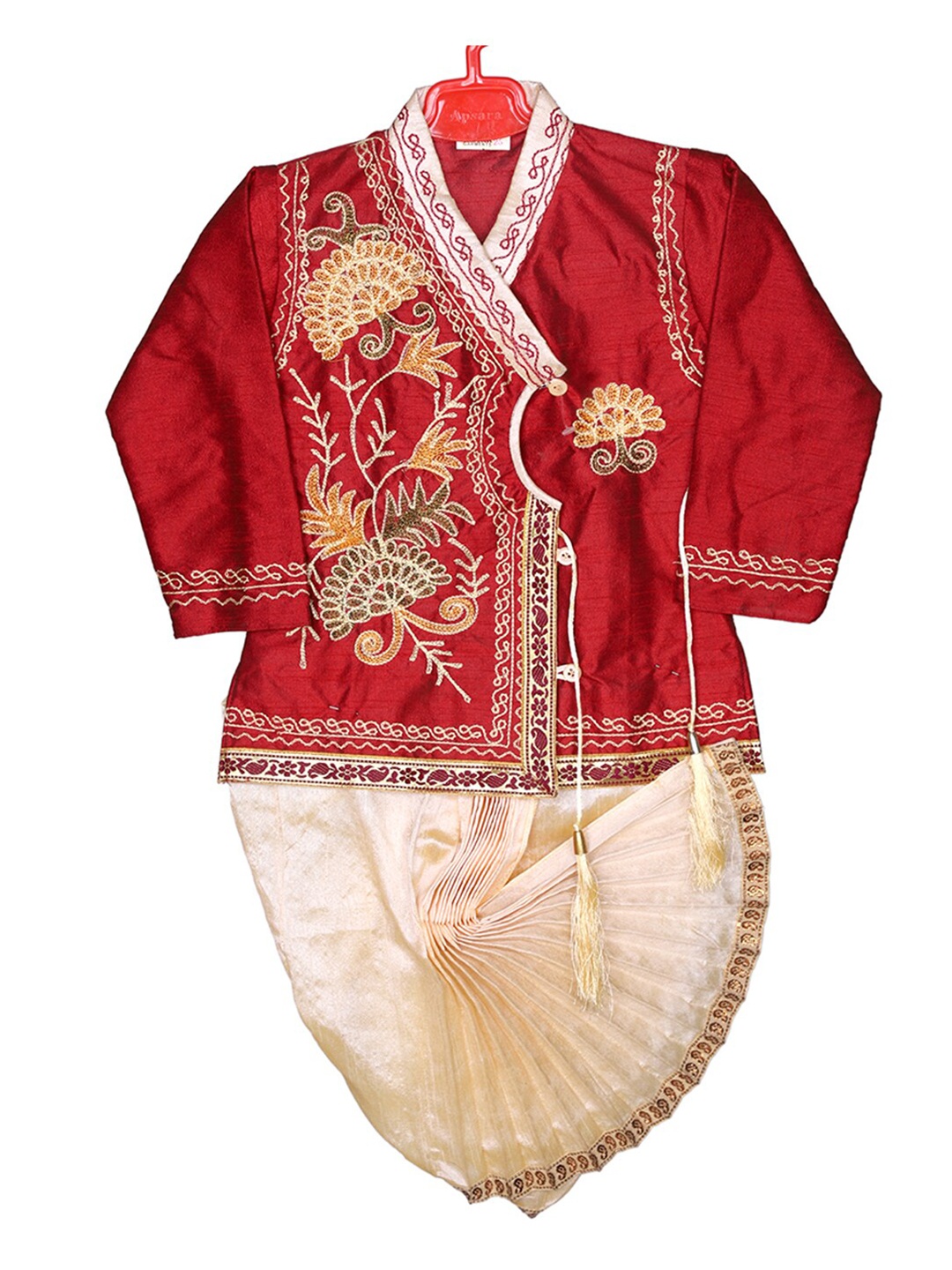 

BAESD Boys Embroidered Kurta With Dhoti Pants, Red