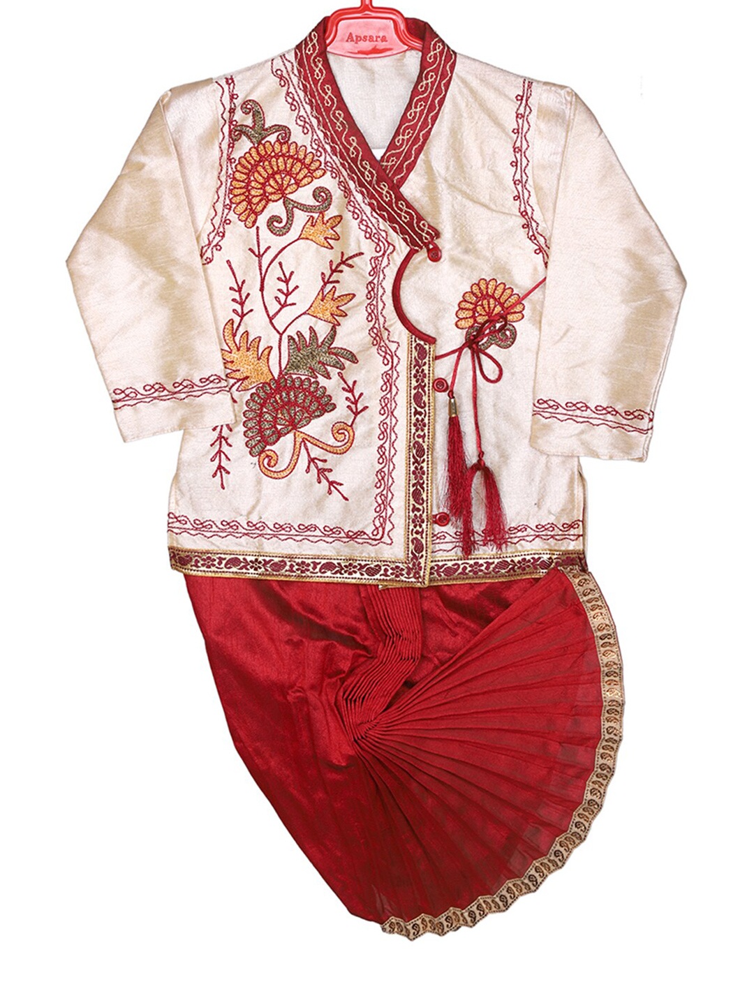 

BAESD Boys Floral Embroidered Kurta With Dhoti Pants, Cream