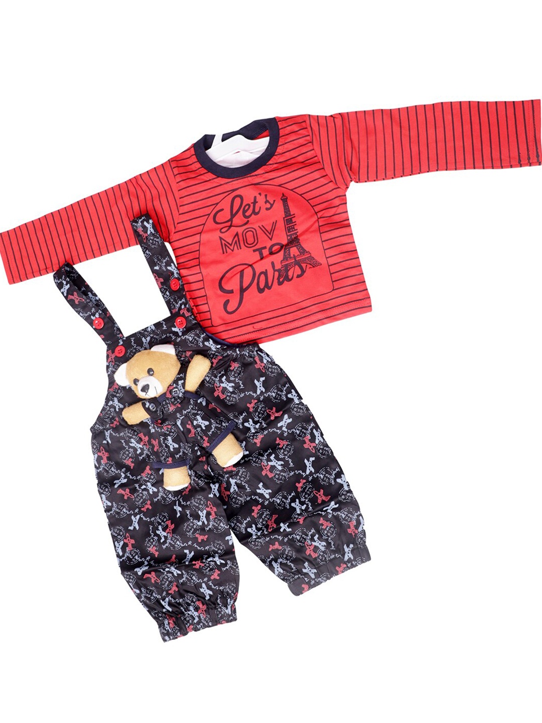 

BAESD Printed Pure Cotton Dungaree With T-Shirt, Red