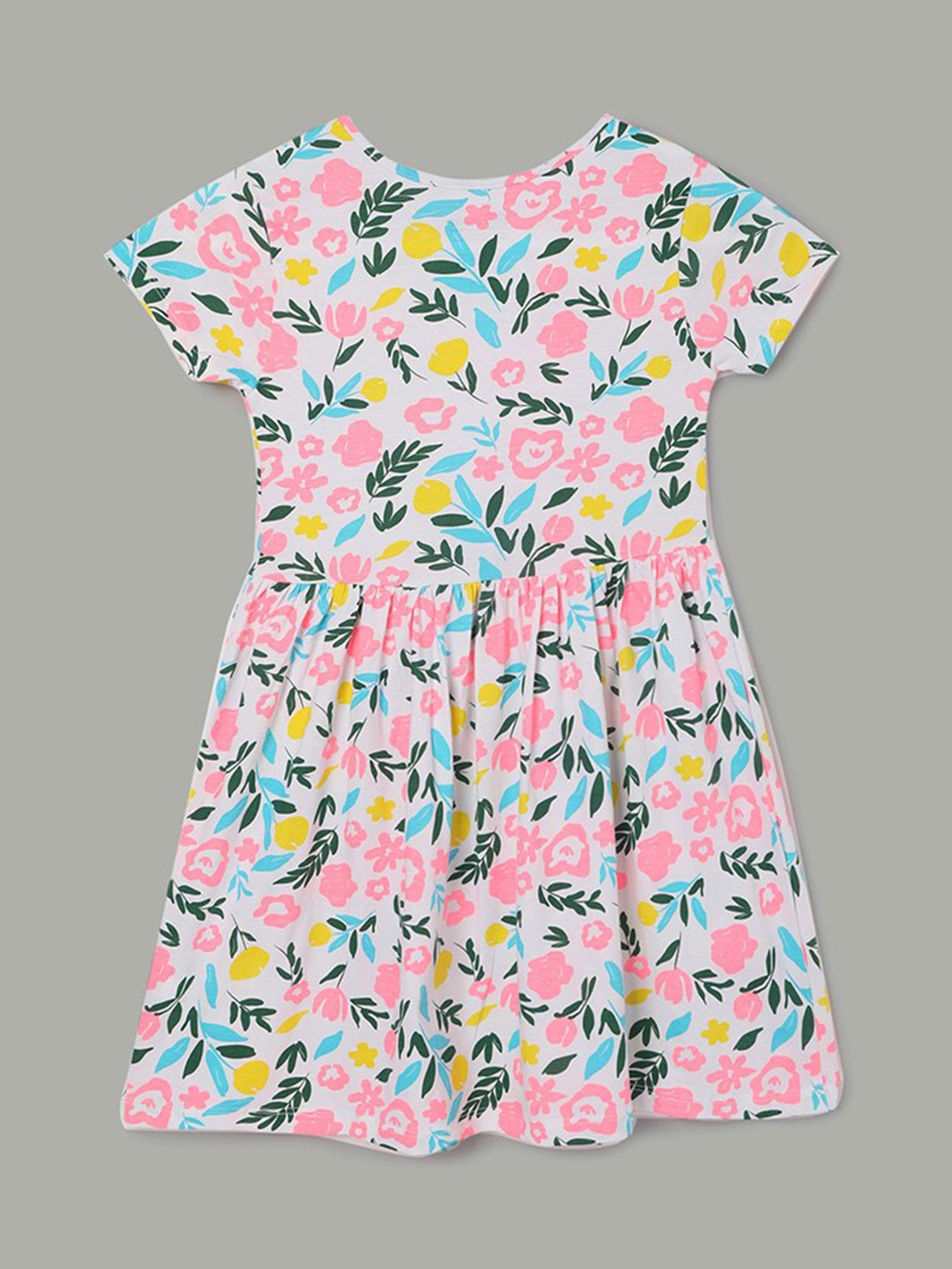

Fame Forever by Lifestyle Girls Floral Printed Round Neck Pure Cotton Fit & Flare Dress, White