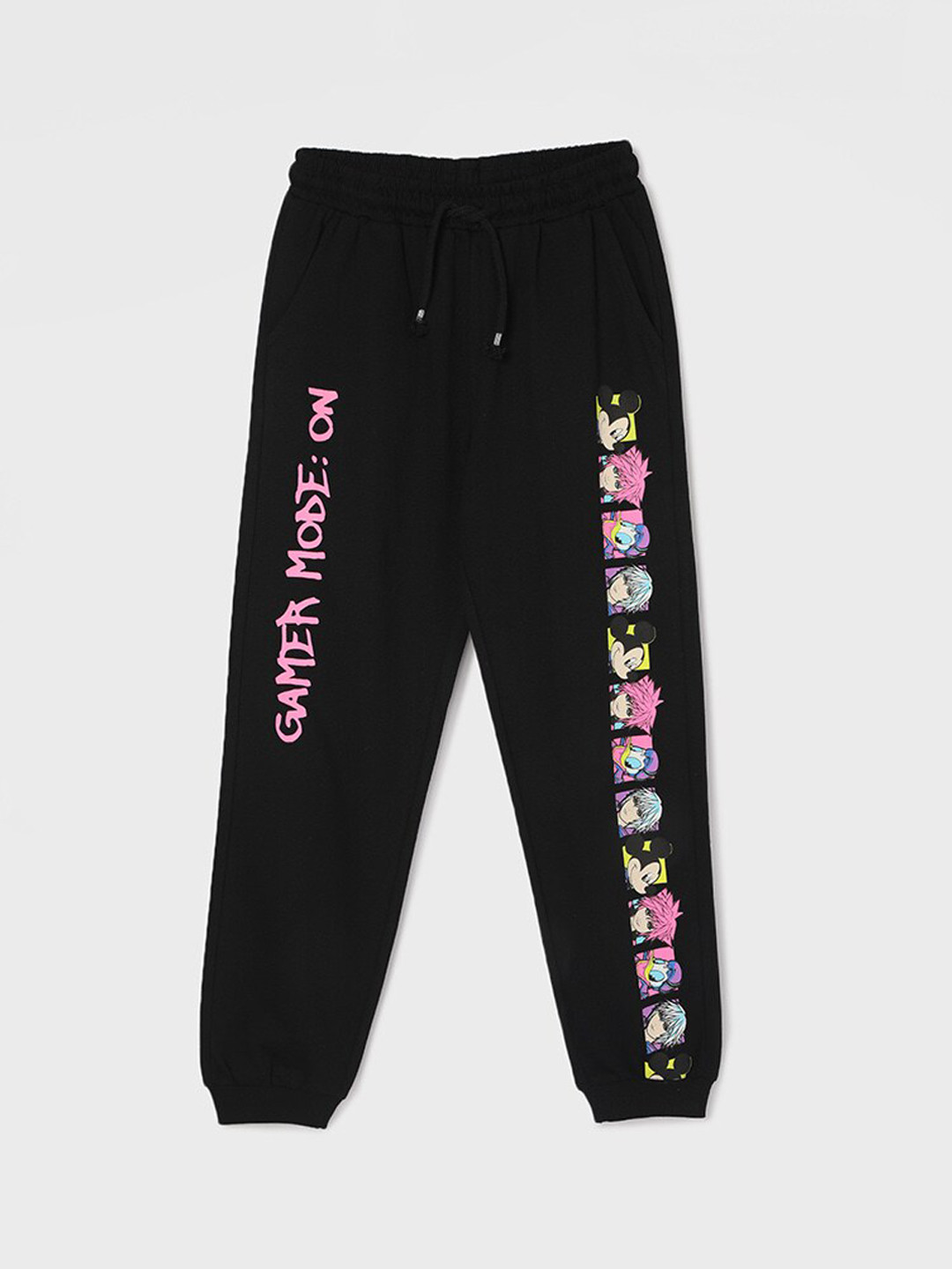 

Fame Forever by Lifestyle Girls Regular Fit Cartoon Characters Printed Pure Cotton Joggers, Black
