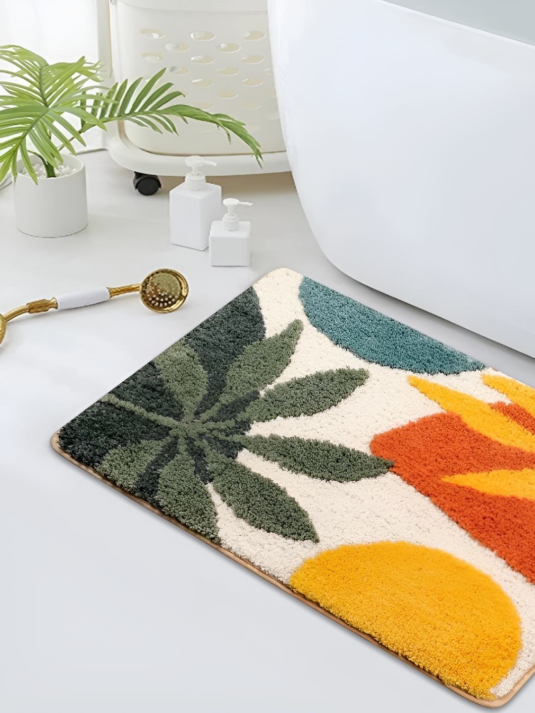 

Bajo's White & Orange Self-Designed Anti-Skid Doormat