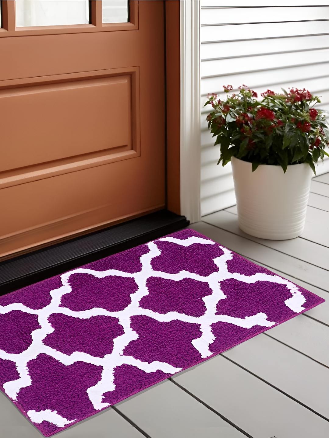 

Bajo's Purple & White Printed Anti-Skid Doormats