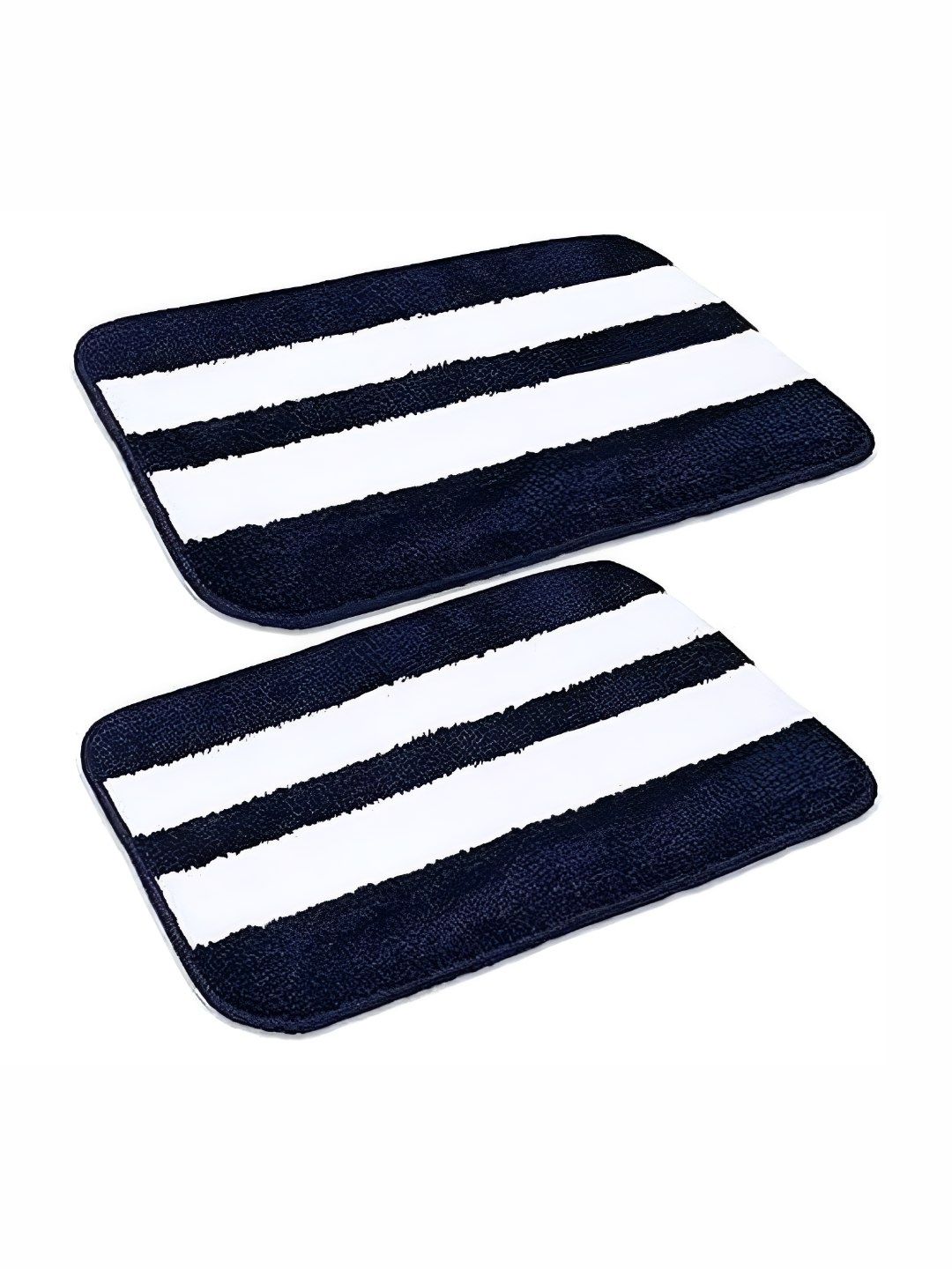 

Bajo's 2-Pcs White & Navy Blue Striped Pattern Anti-Skid Quick-Dry Soft Doormats