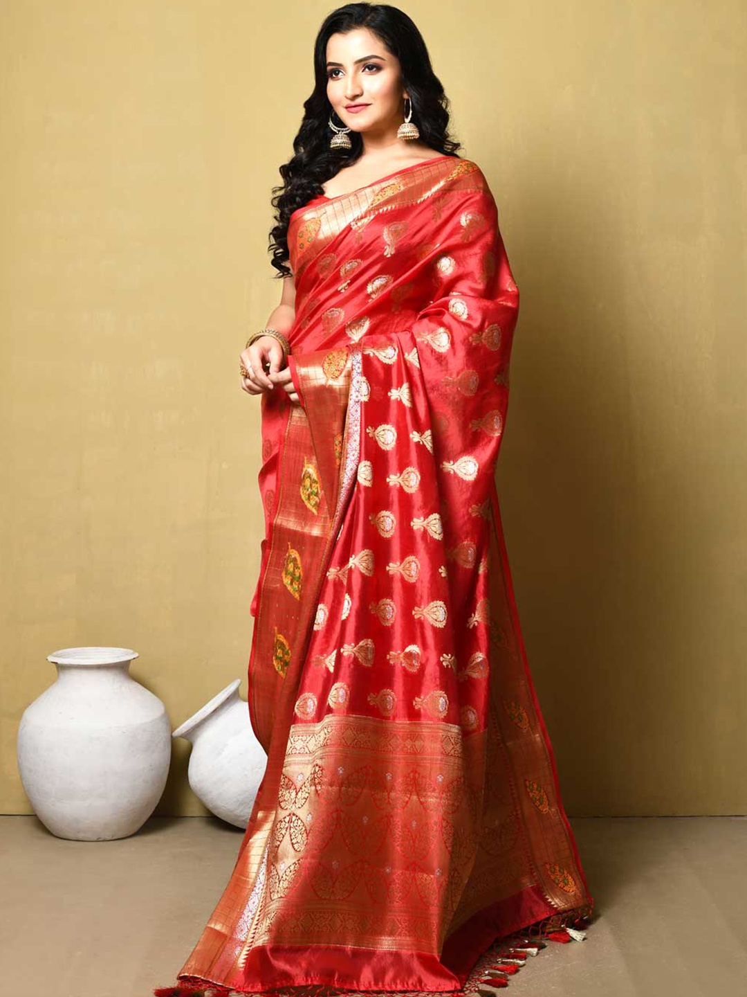 

Rasm by Muskaan Woven Design Zari Pure Silk Banarasi Saree, Red