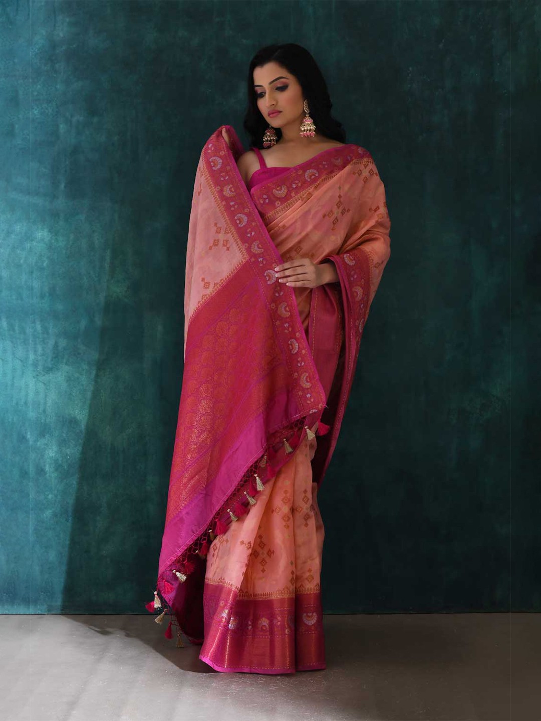 

Rasm by Muskaan Woven Design Zari Pure Silk Banarasi Saree, Peach