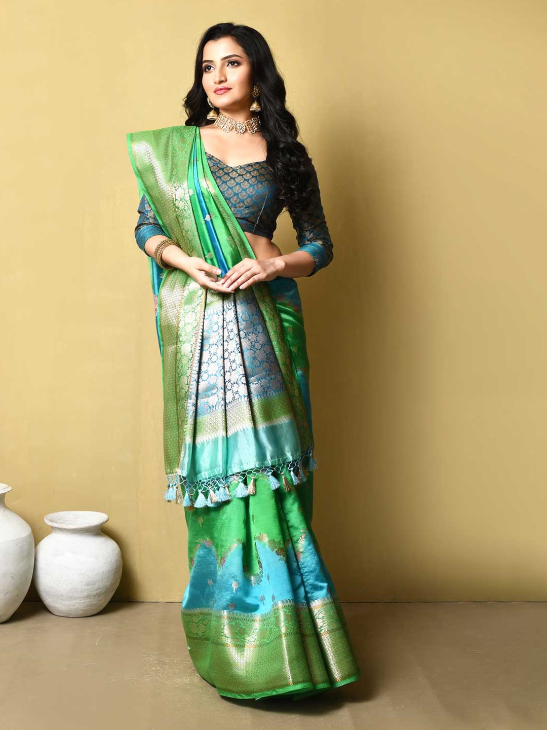 

Rasm by Muskaan Woven Design Zari Pure Silk Banarasi Saree, Green