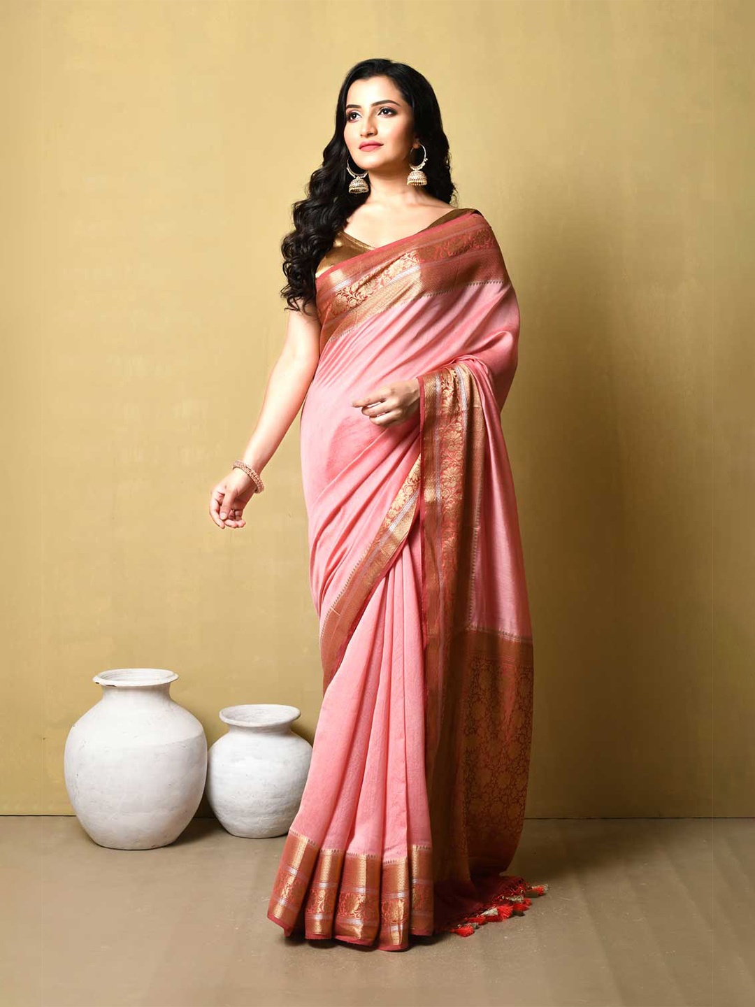 

Rasm by Muskaan Zari Pure Silk Banarasi Saree, Peach