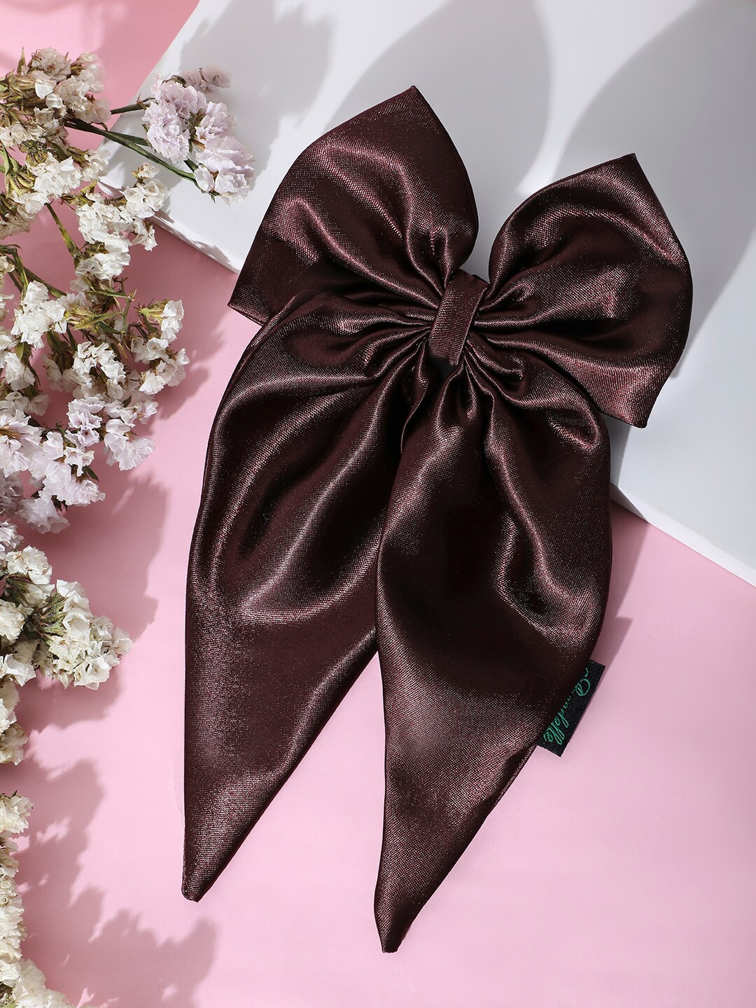 

Arendelle Women Satin Long Tail Bow with Alligator Clip, Brown