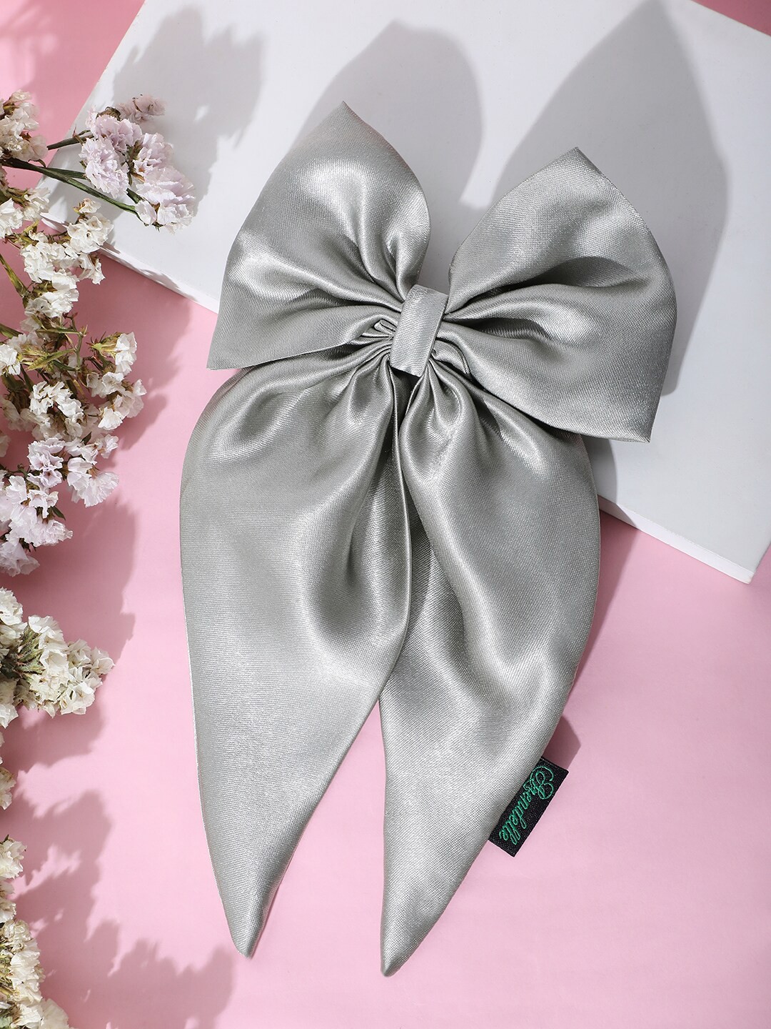 

Arendelle Women Satin Long Tail Bow with Alligator Clip, Grey