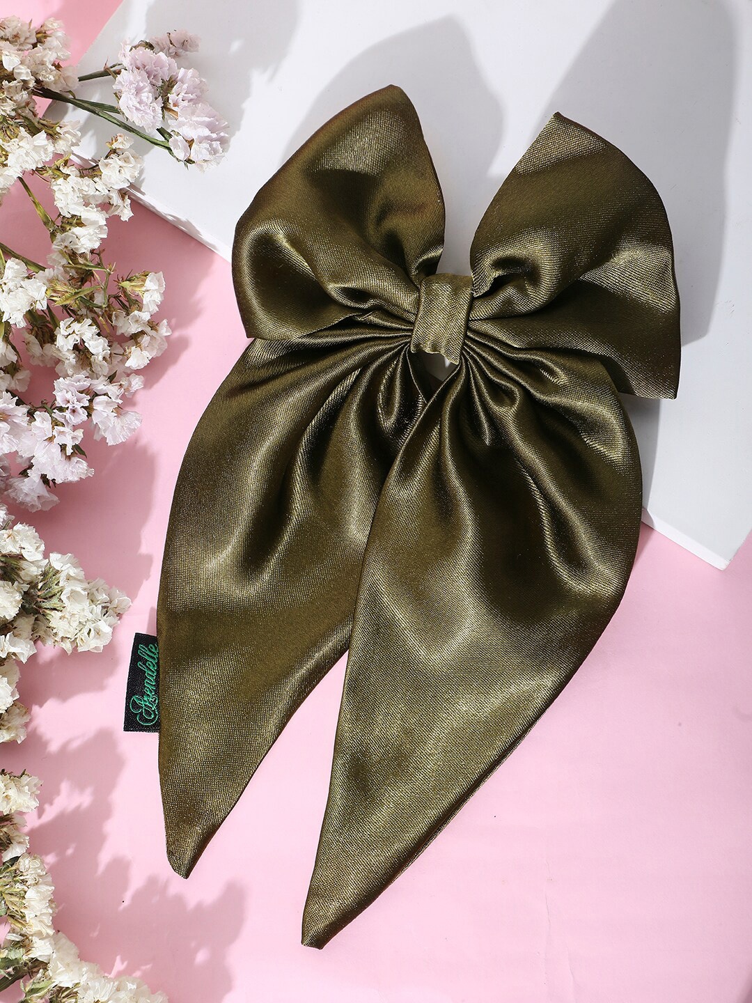 

Arendelle Women Satin Long Tail Bow with Alligator Clip, Olive