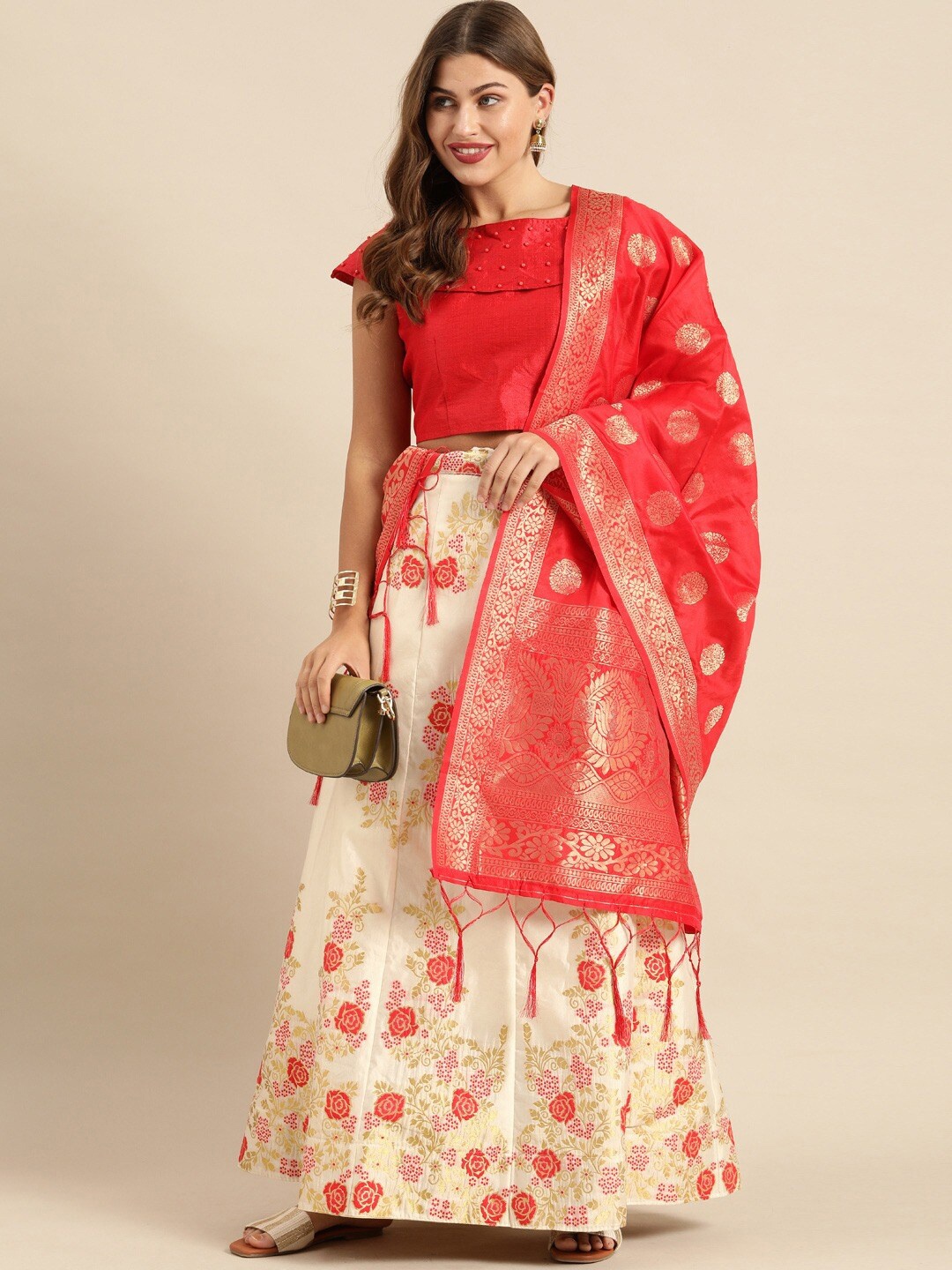 

Shaily Semi-Stitched Lehenga & Blouse With Dupatta, Cream
