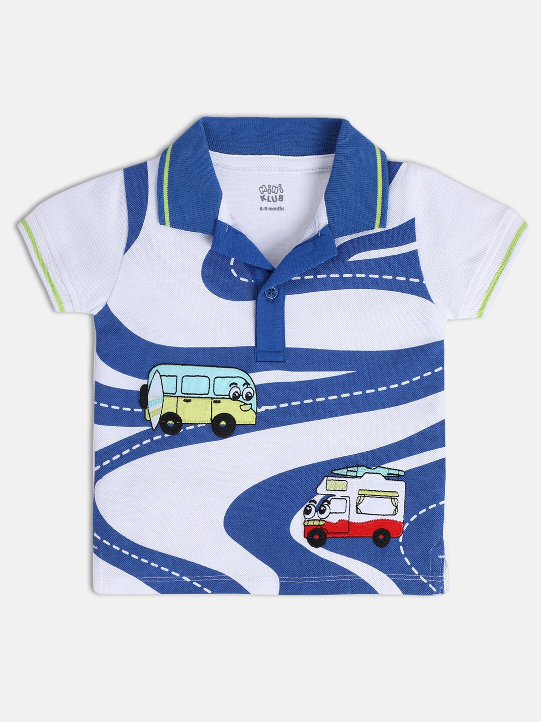 

MINI KLUB Boys Graphic Printed Polo Collar Pure Cotton T-shirt, White