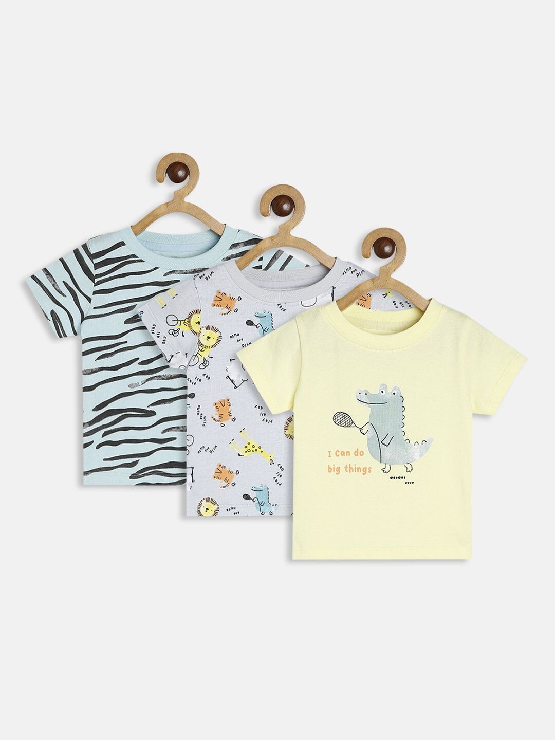 

MINI KLUB Pack of 3 Boys Graphic Printed Round Neck Cotton T-shirts, Grey