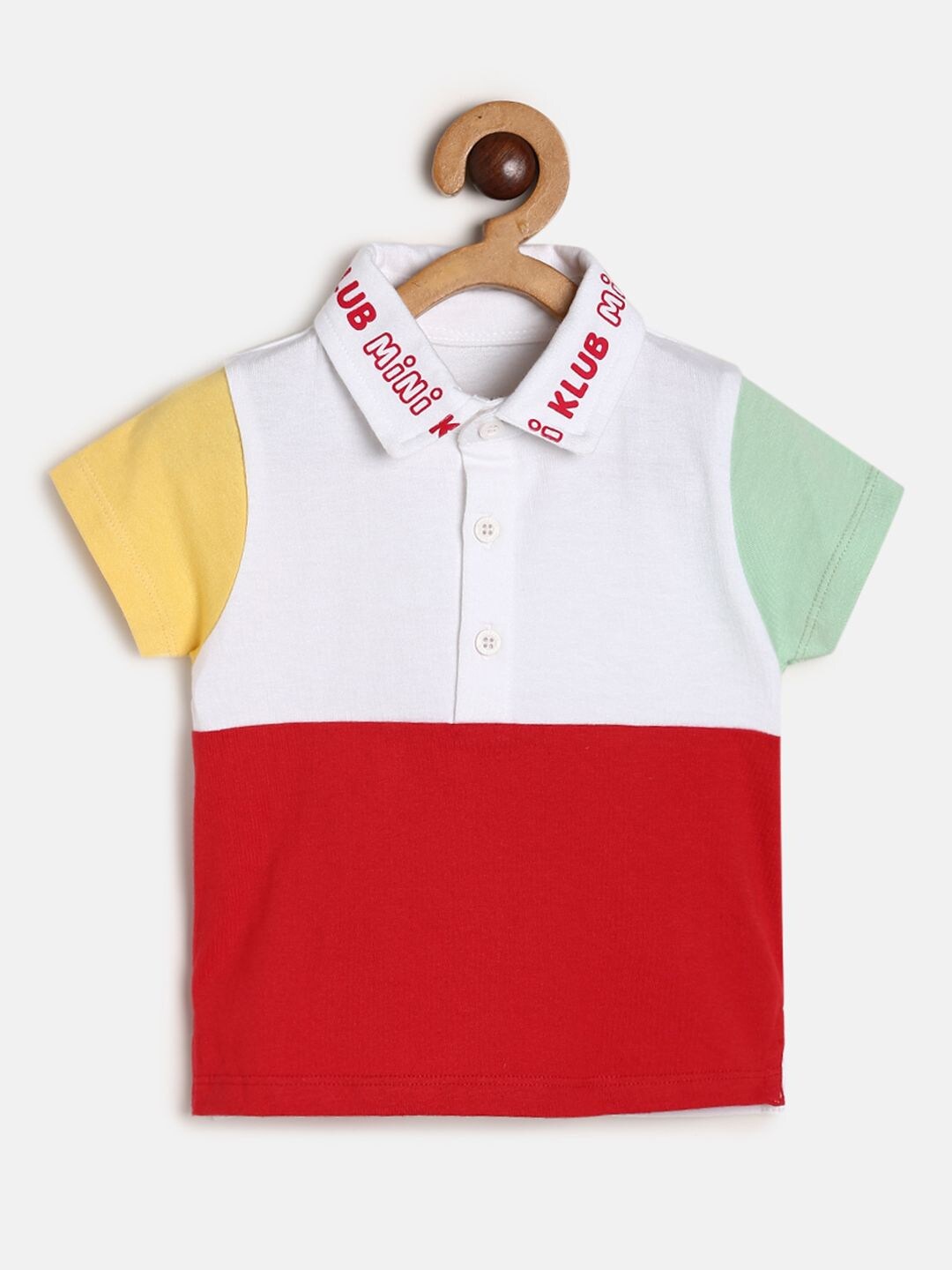 

MINI KLUB Boys Colourblocked Polo Collar Pure Cotton T-shirt, White