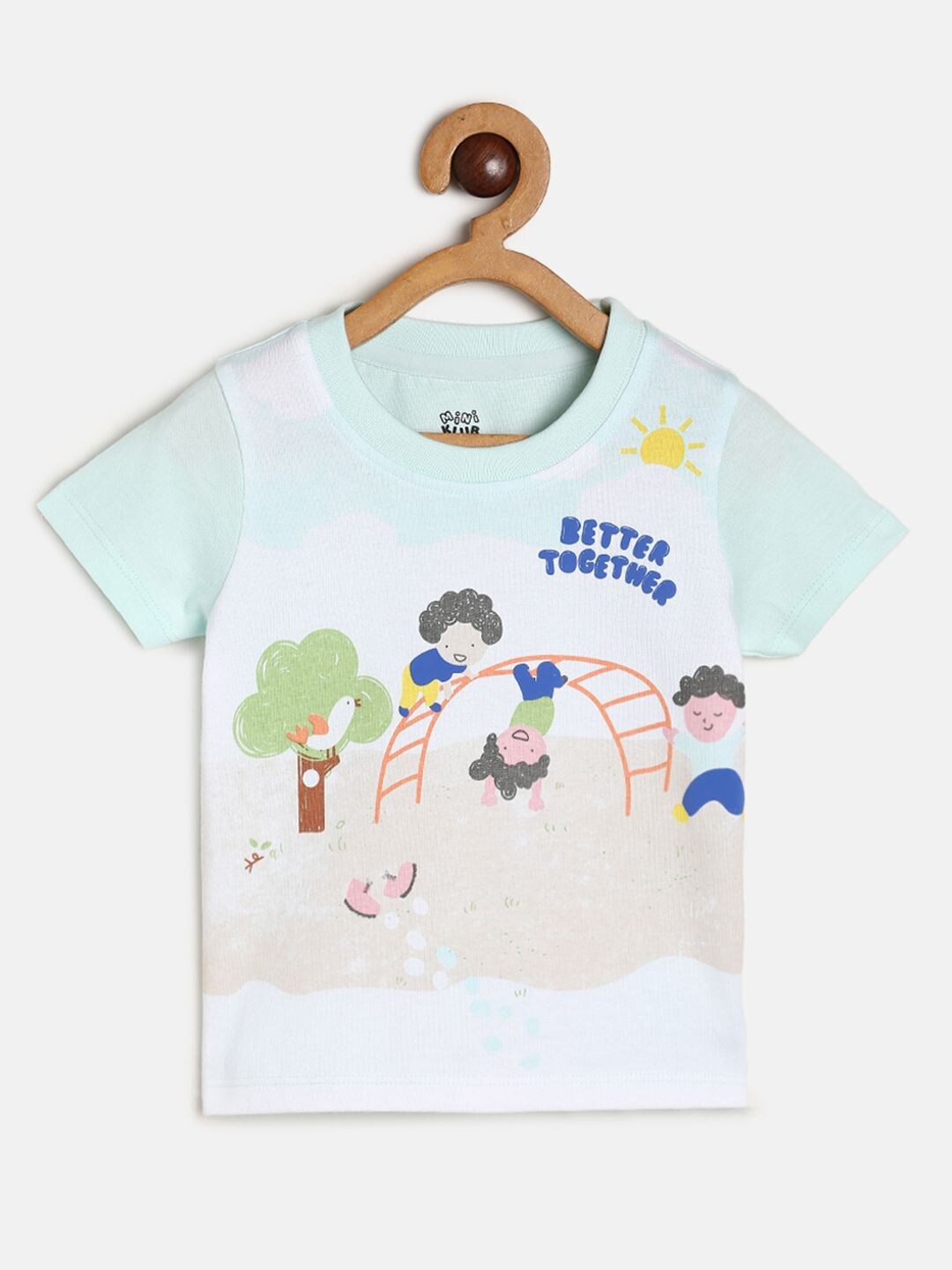 

MINI KLUB Boys Graphic Printed Round Neck Pure Cotton T-shirt, White