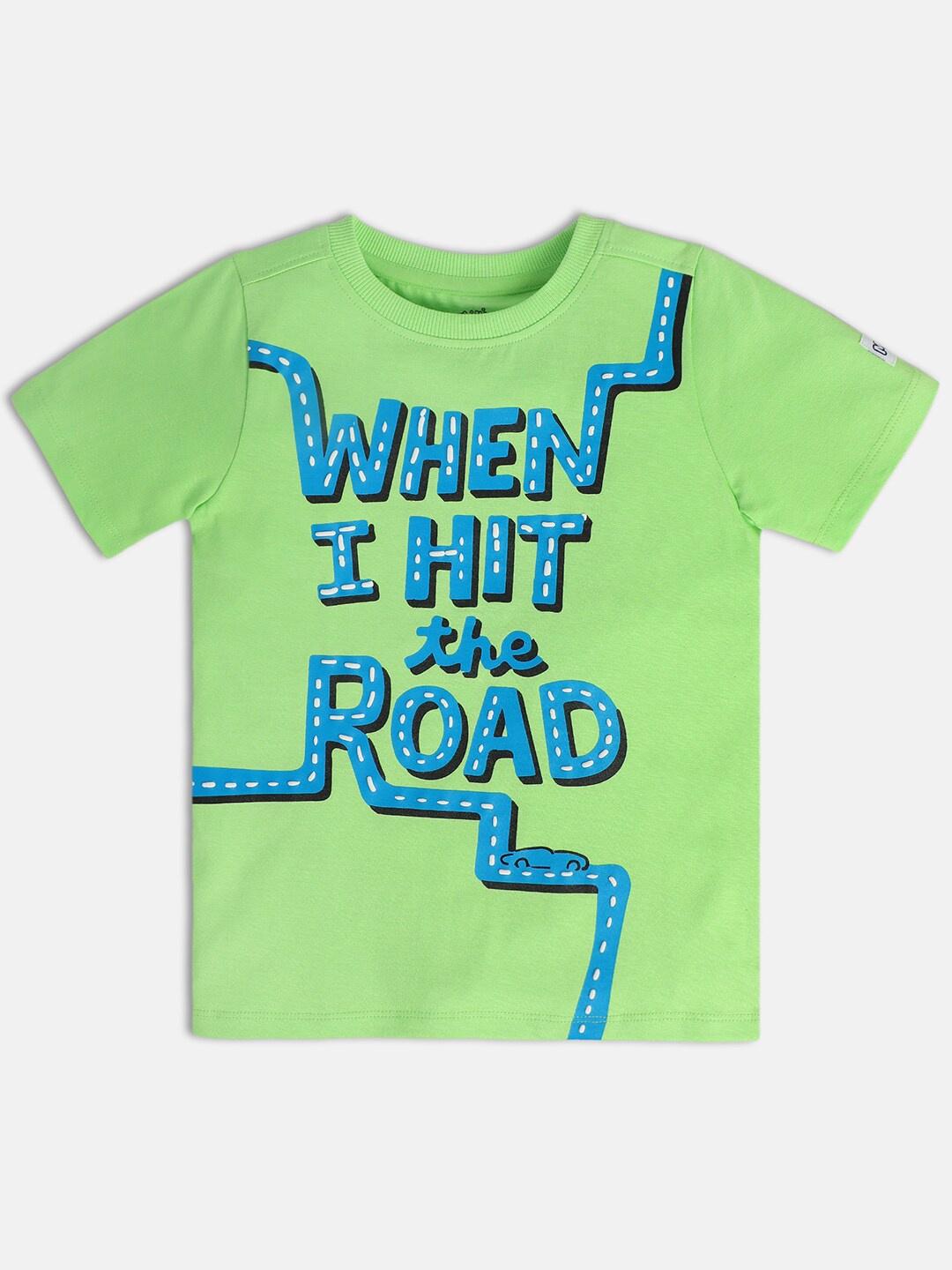 

MINI KLUB Boys Typography Printed Round Neck Cotton T-shirt, Green