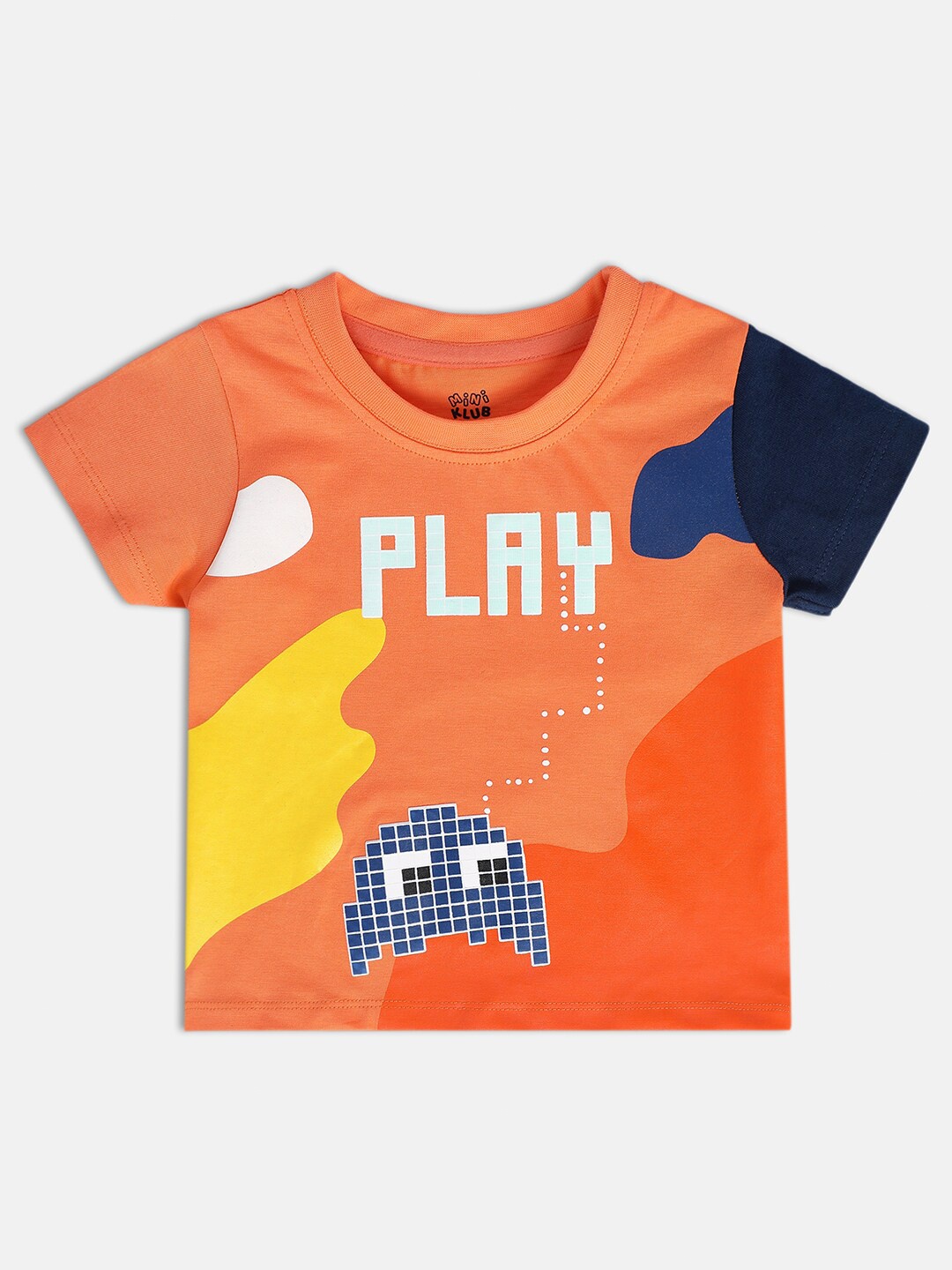 

MINI KLUB Boys Graphic Printed Round Neck Cotton T-shirt, Orange