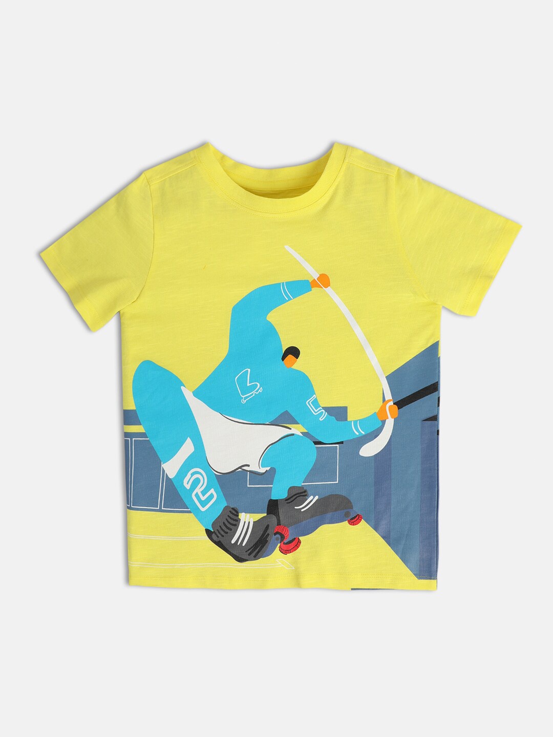 

MINI KLUB Boys Graphic Printed Round Neck Pure Cotton T-shirt, Yellow