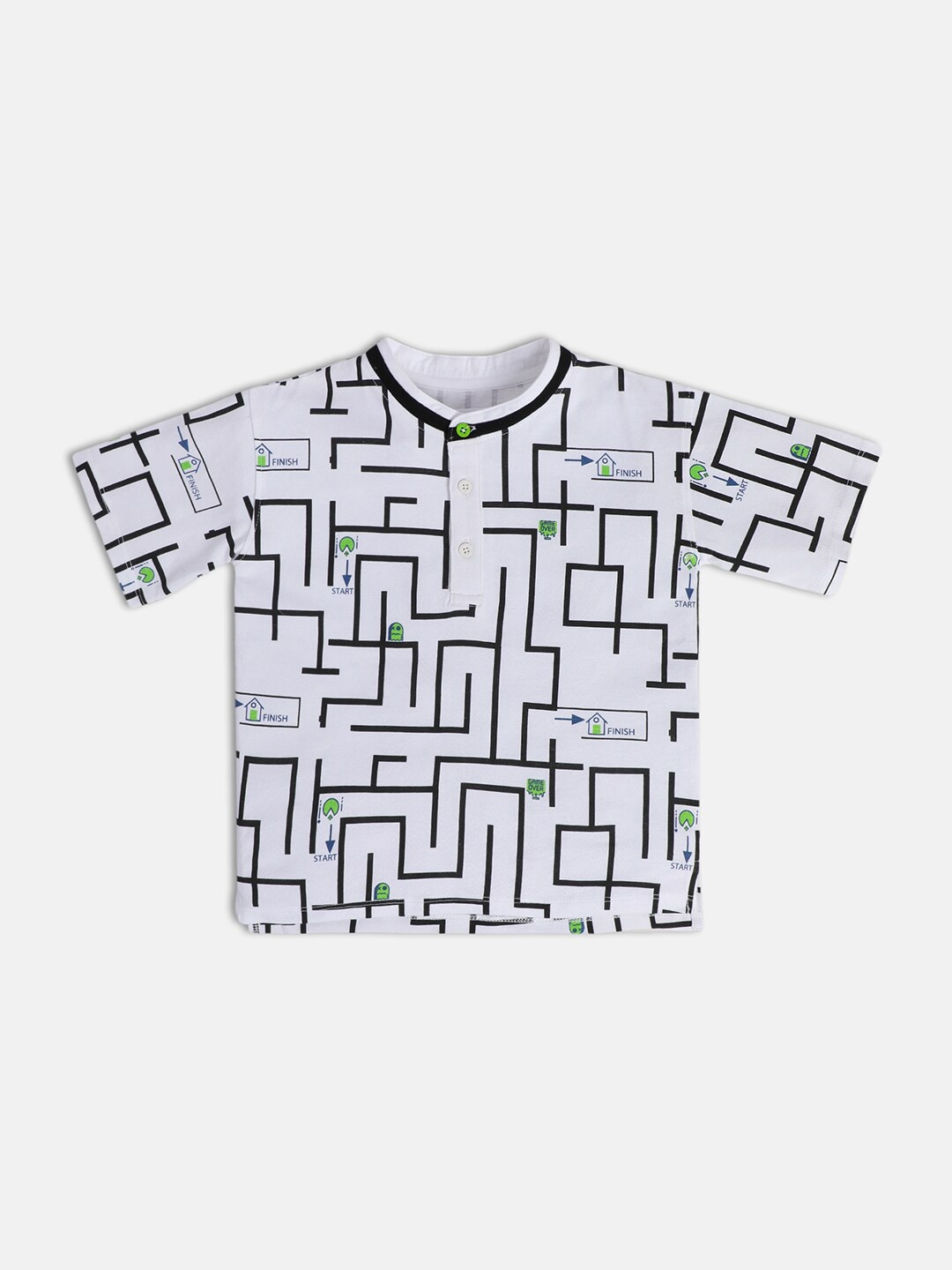 

MINI KLUB Boys Geometric Printed Round Neck Pure Cotton T-shirt, White