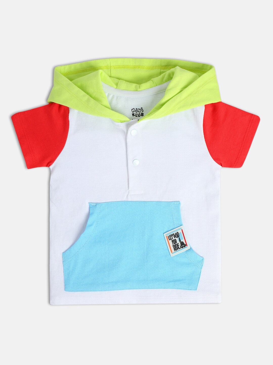 

MINI KLUB Boys Colourblocked Hooded Applique Cotton T-shirt, White