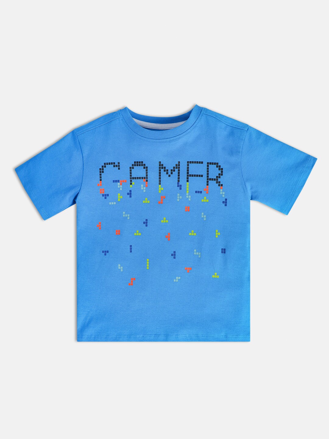 

MINI KLUB Boys Geometric Printed Round Neck Cotton T-shirt, Blue