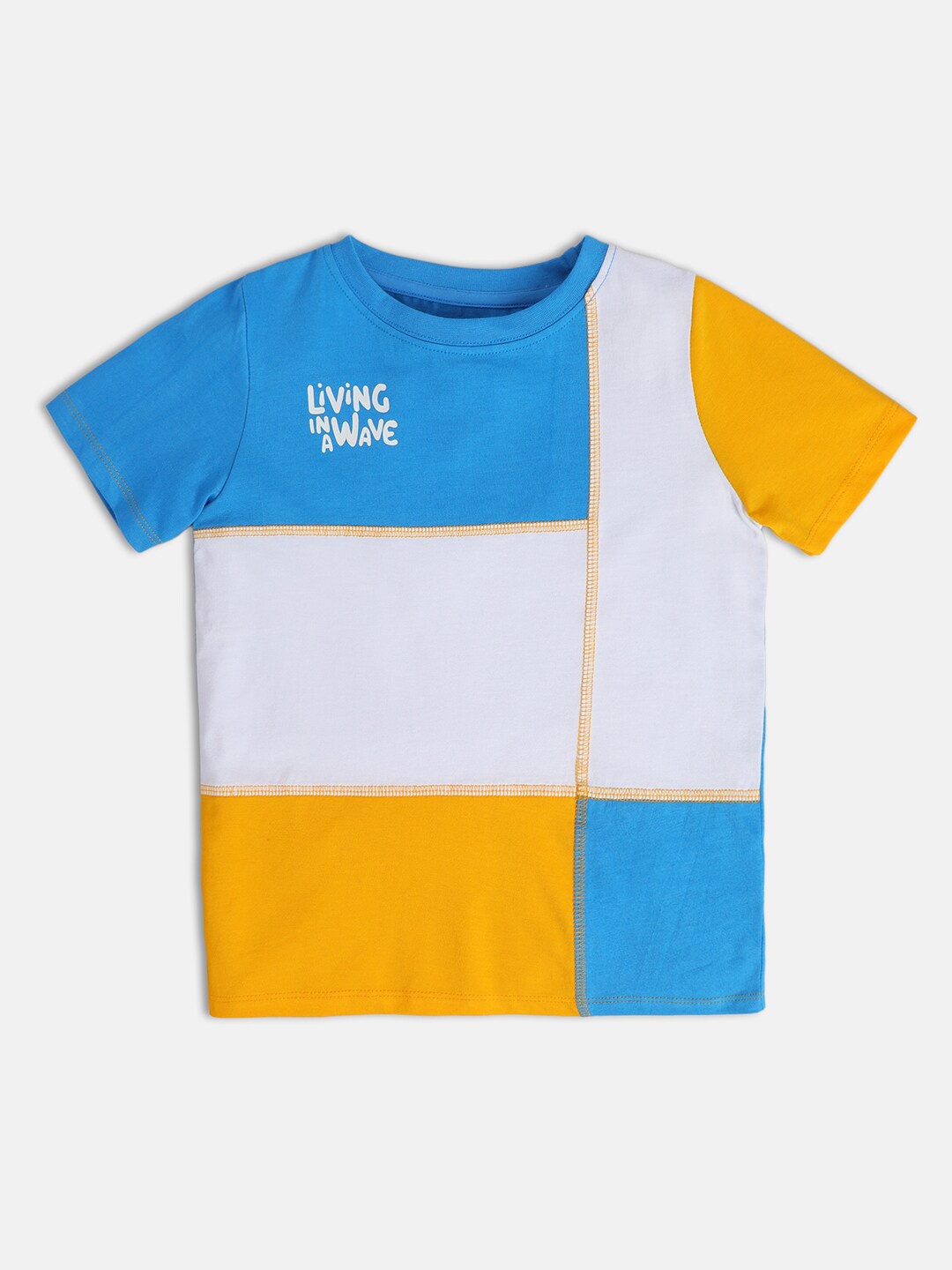 

MINI KLUB Boys Colourblocked Round Neck Cotton T-shirt, Blue