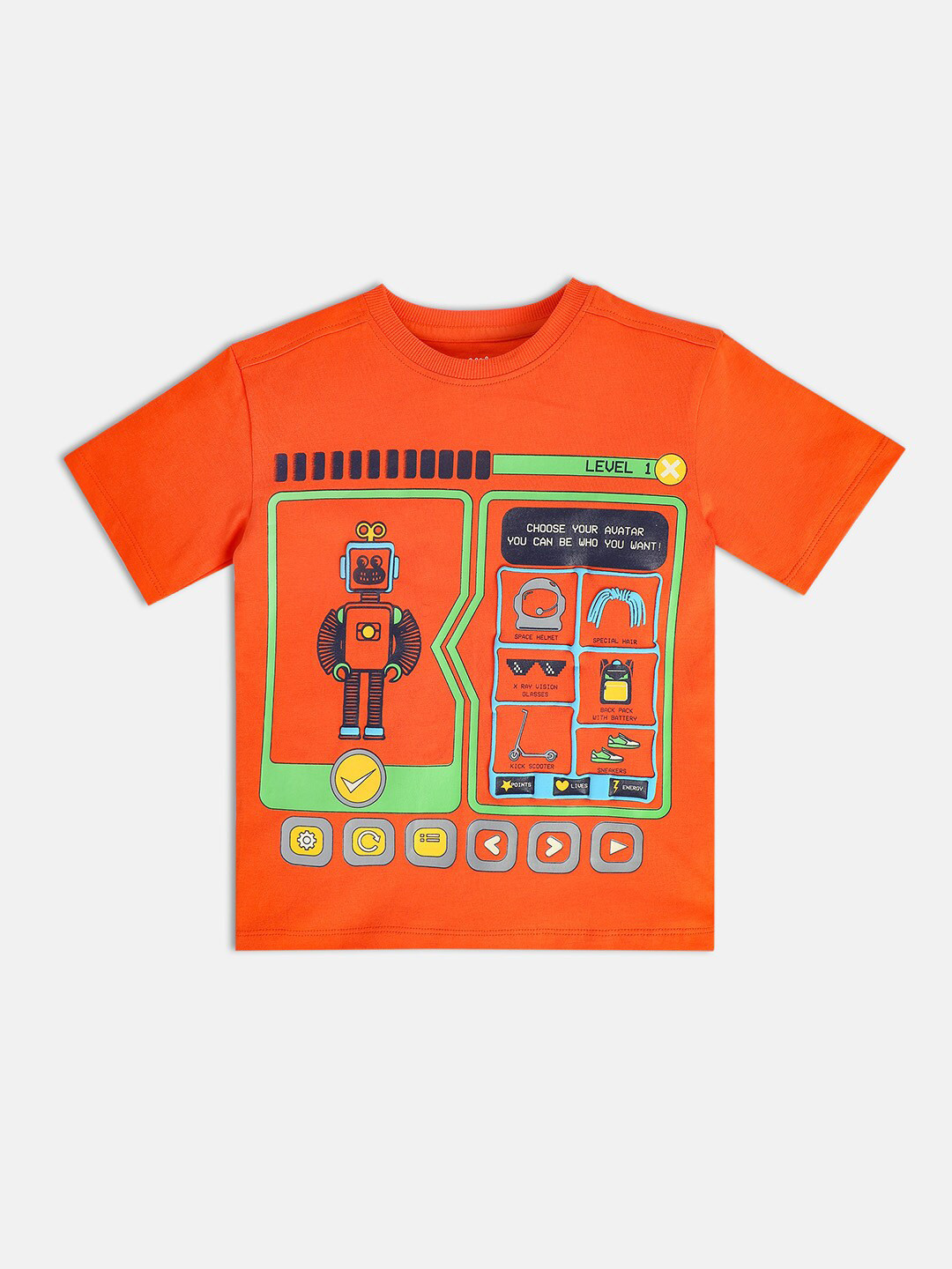

MINI KLUB Boys Graphic Printed Round Neck Cotton T-shirt, Orange