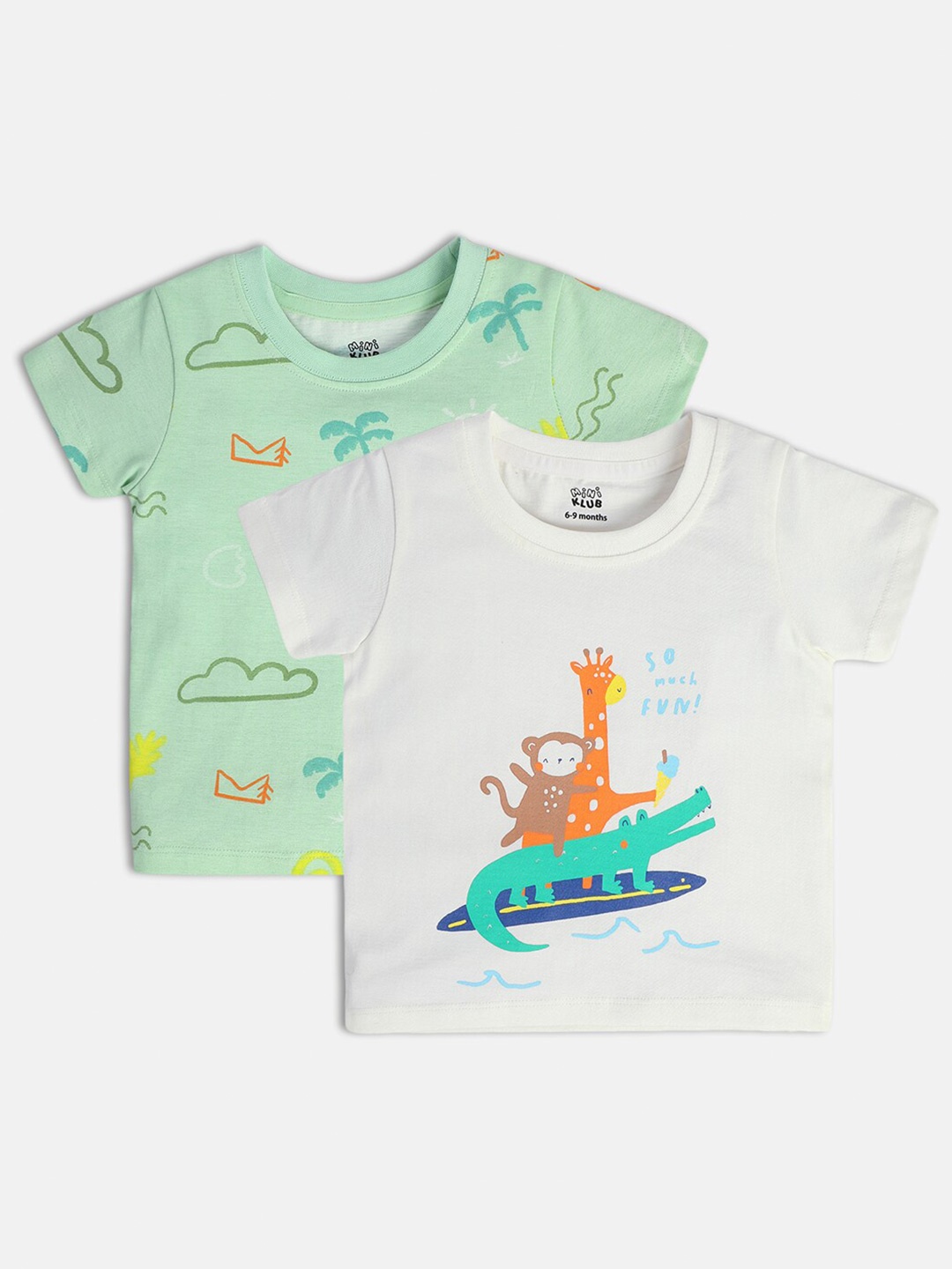 

MINI KLUB Pack Of 2 Boys Graphic Printed Round Neck Cotton T-shirt, White