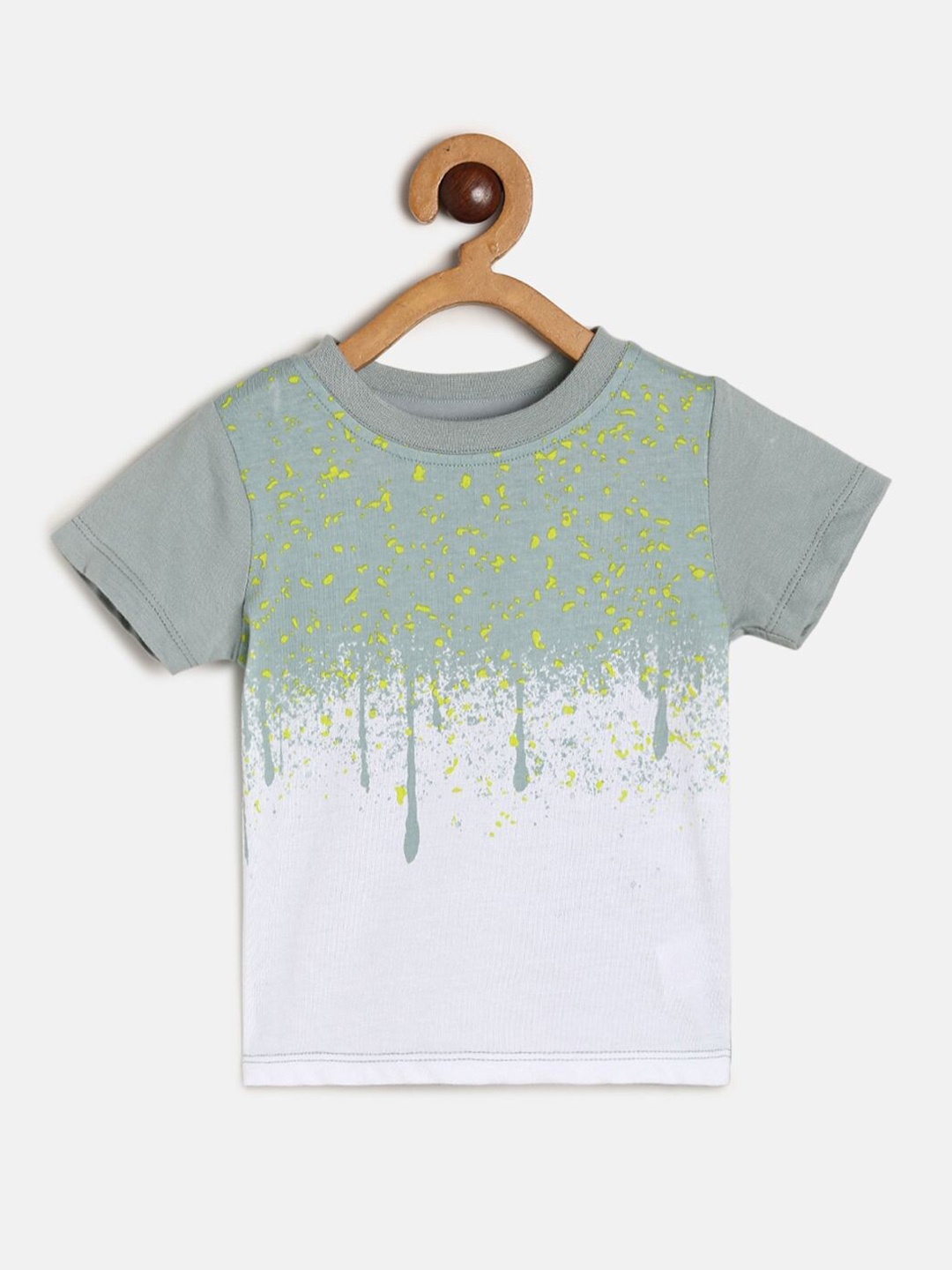

MINI KLUB Boys Abstract Printed Round Neck Pure Cotton T-shirt, Grey