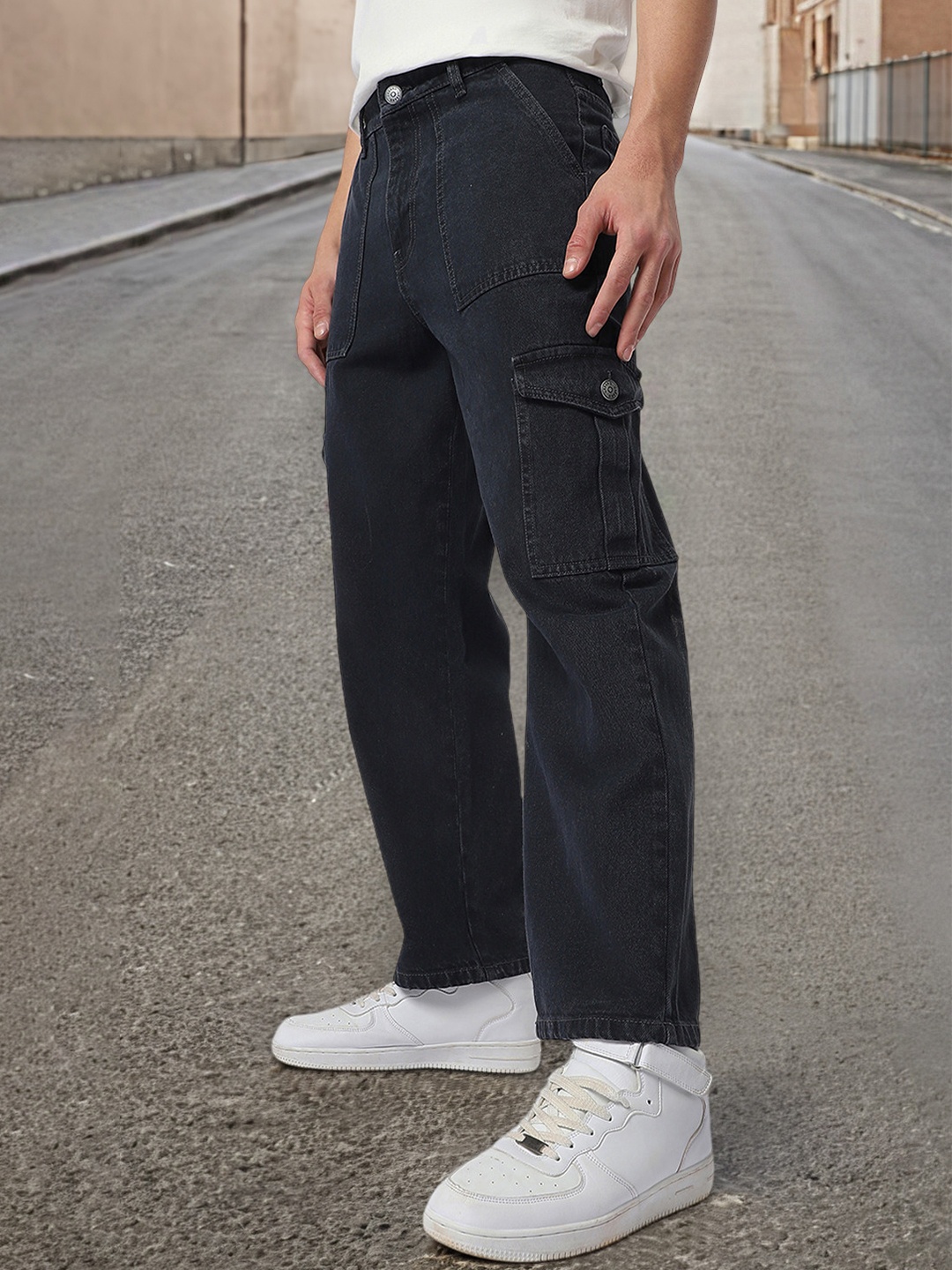 

Urbano Fashion Men Loose Fit Pure Cotton Cargo Jeans, Black