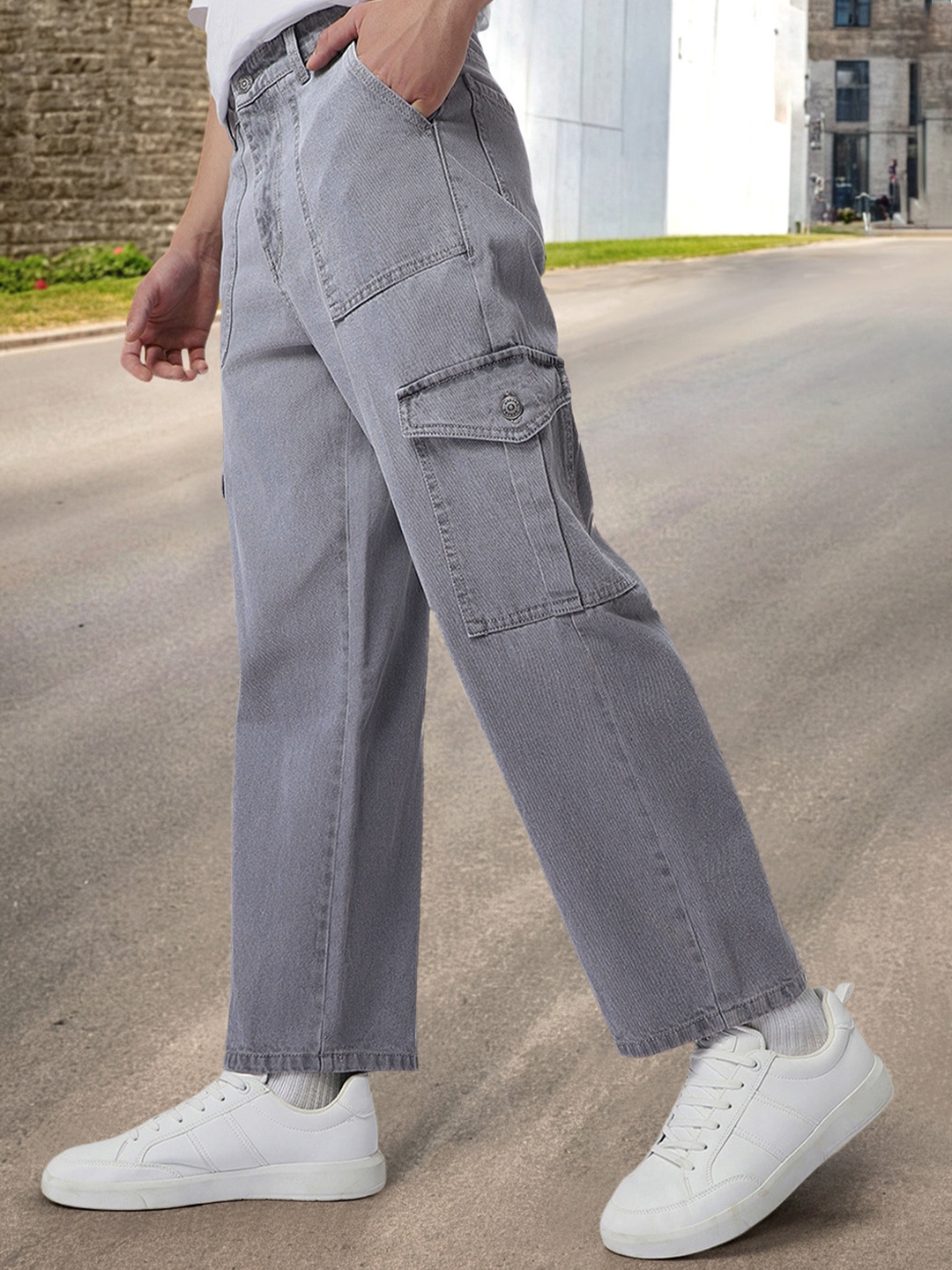 

Urbano Fashion Men Loose Fit Non-Stretchable Cargo Jeans, Grey