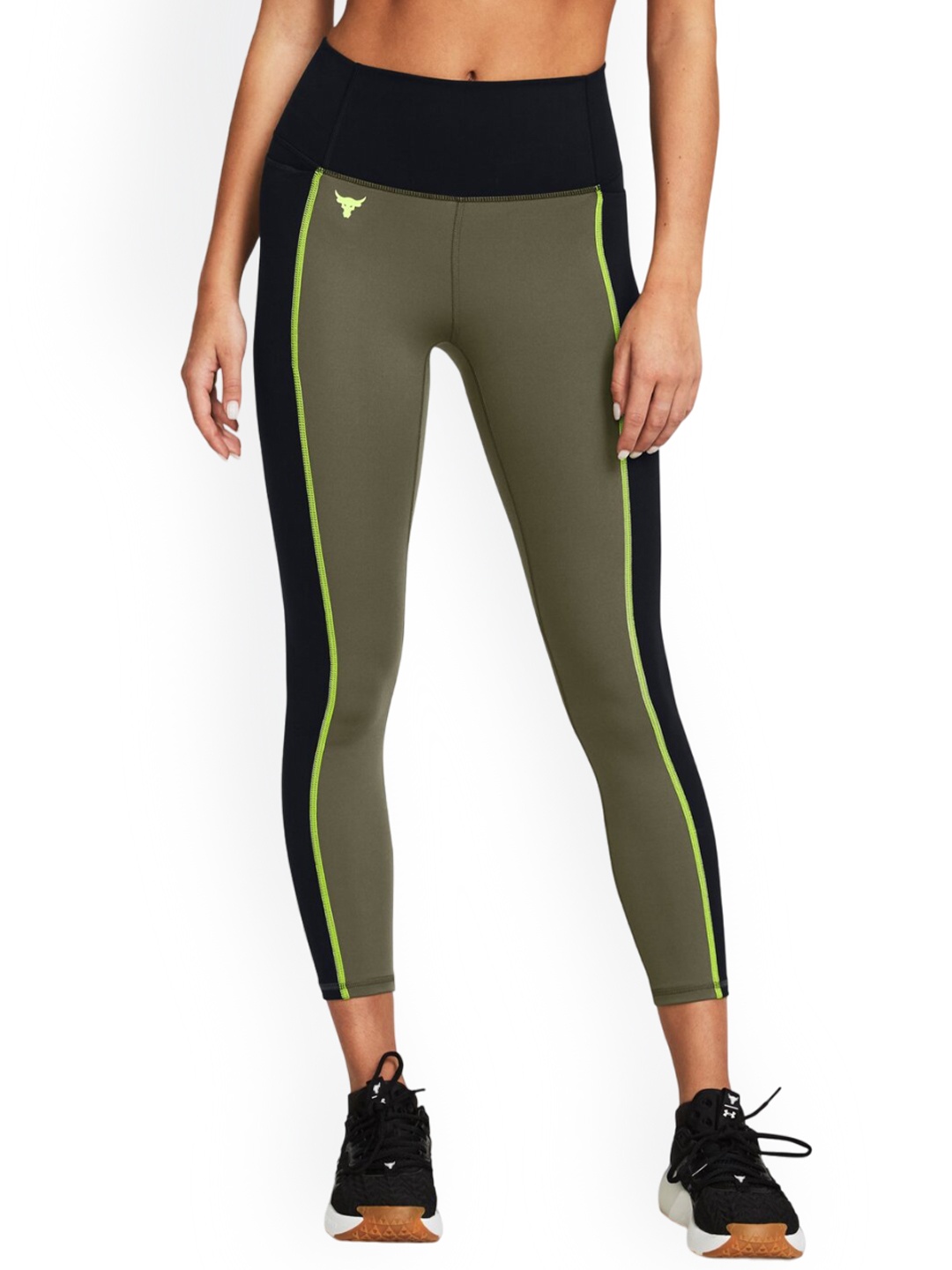 

UNDER ARMOUR Project Rock Lets Go Women Colourblocked Slim-Fit Ankle-Length Tights, Green