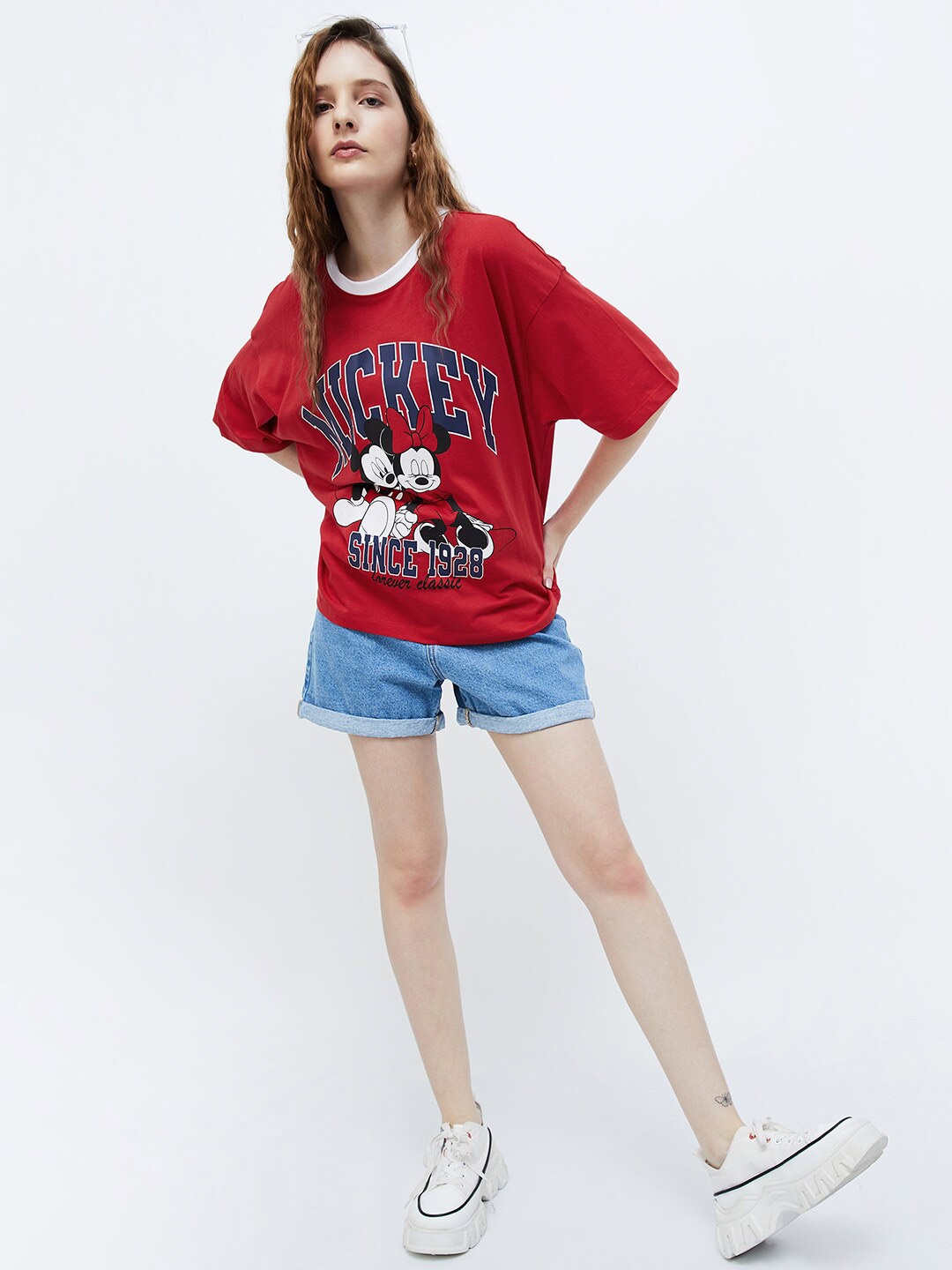 

Ginger by Lifestyle Mickey Printed Cotton T-shirt, Red