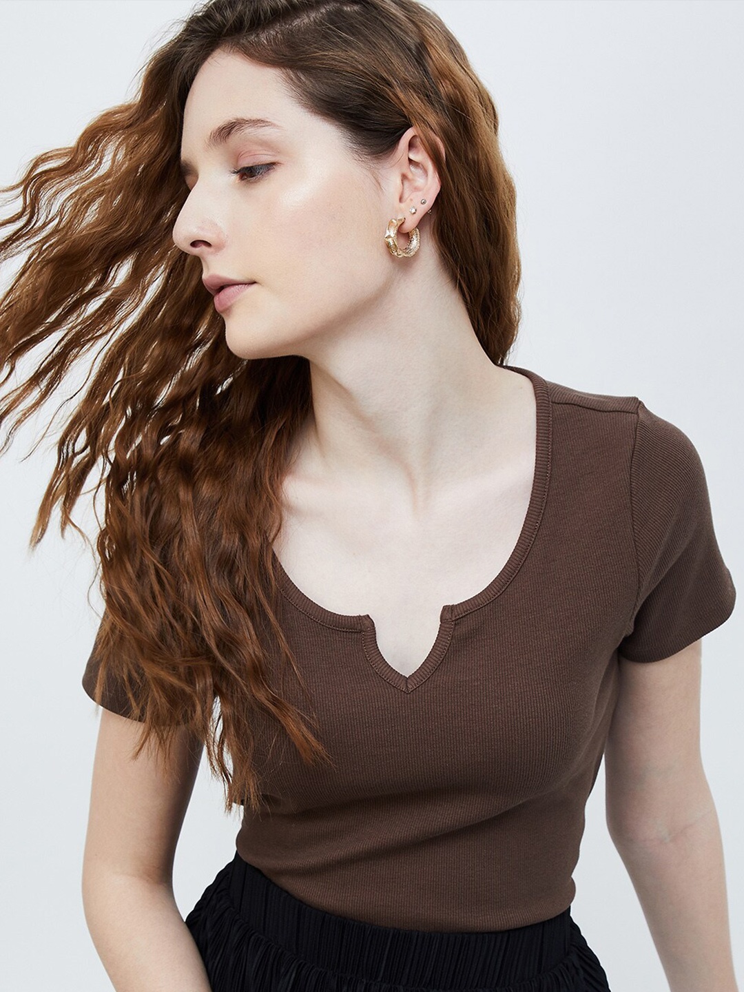 

Ginger by Lifestyle Round Neck Cotton Top, Brown
