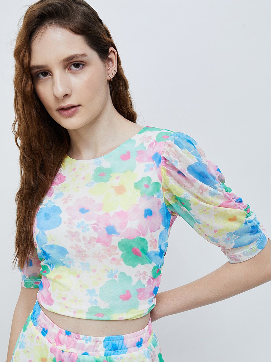 

Ginger by Lifestyle Floral Printed Crop Top, Blue