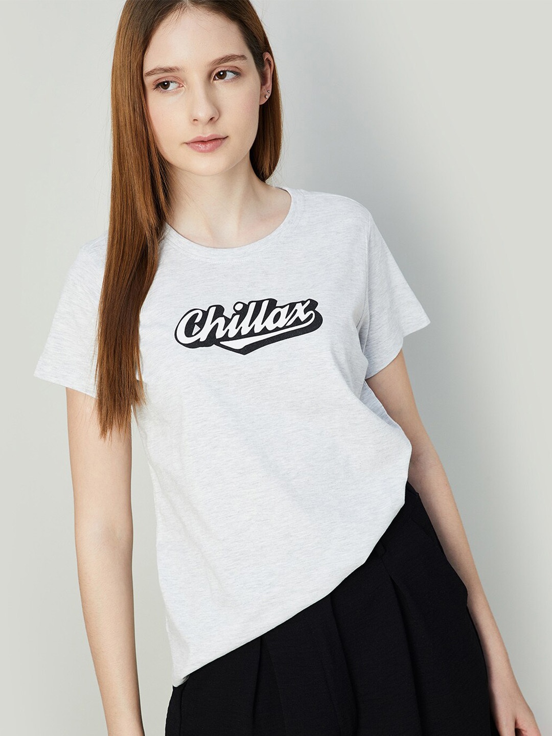 

Ginger by Lifestyle Typography Printed Cotton T-shirt, Grey