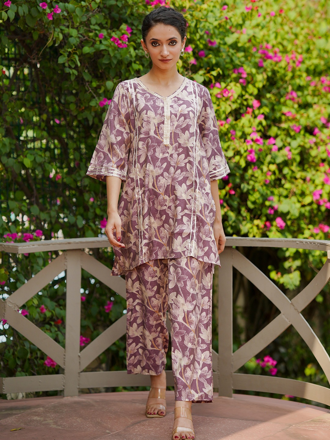 

Libas Floral Printed V-Neck Kurta With Trouser, Purple