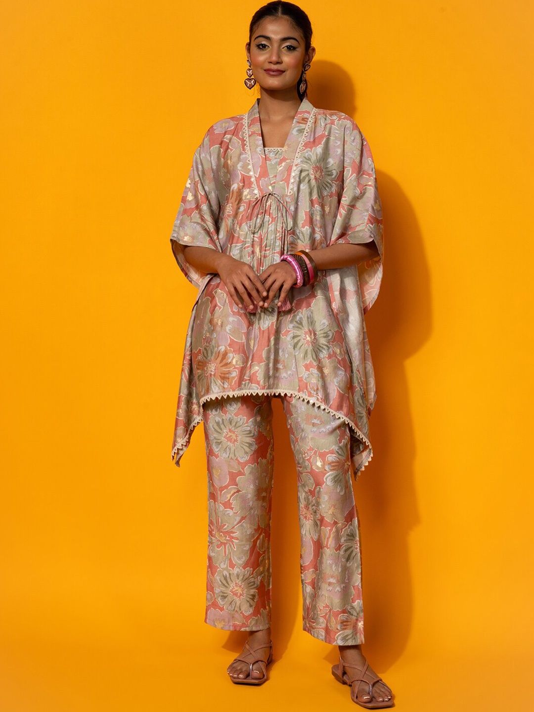 

Libas Printed Kaftan Kurta With Trouser, Peach