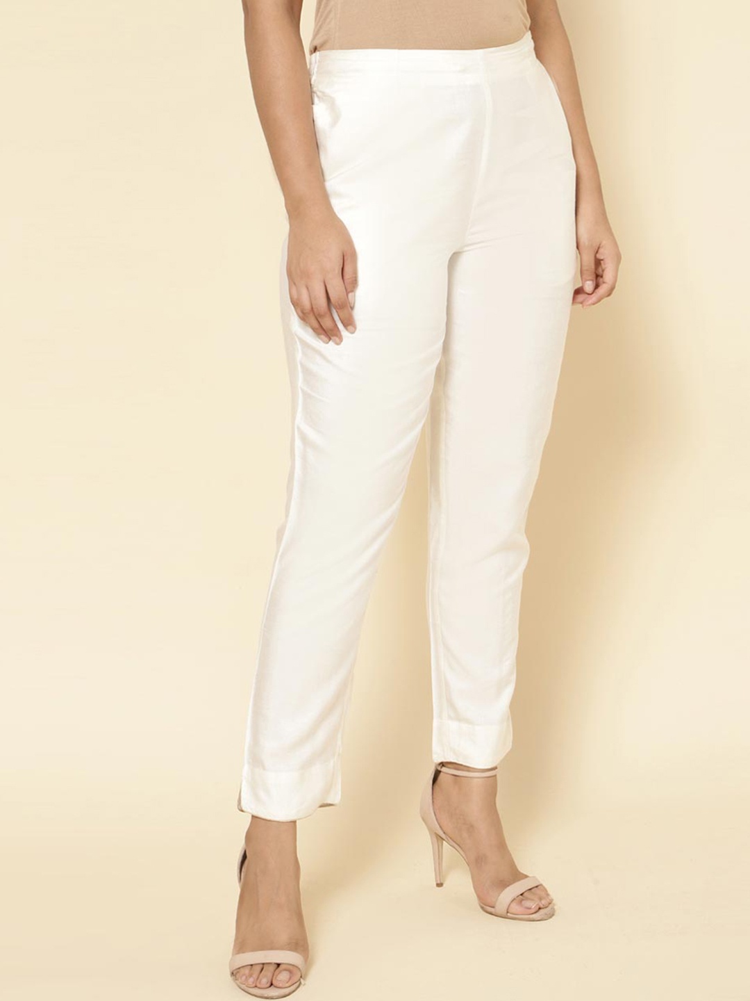 

Fabindia Women Ankle Length Cigarette Trousers, Beige