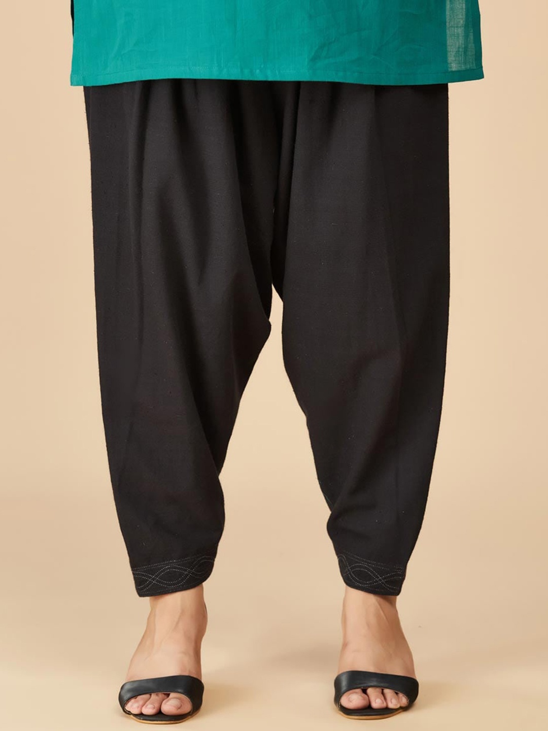 

Fabindia Pure Cotton Straight-Fit Pleated Salwar, Black