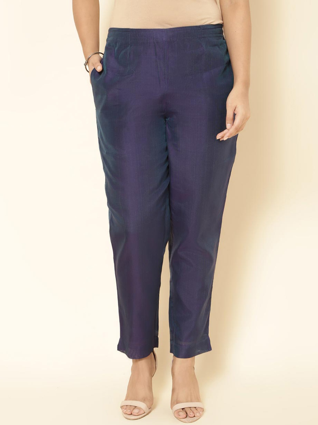 

Fabindia Women Cotton Silk Ethnic Trousers, Purple