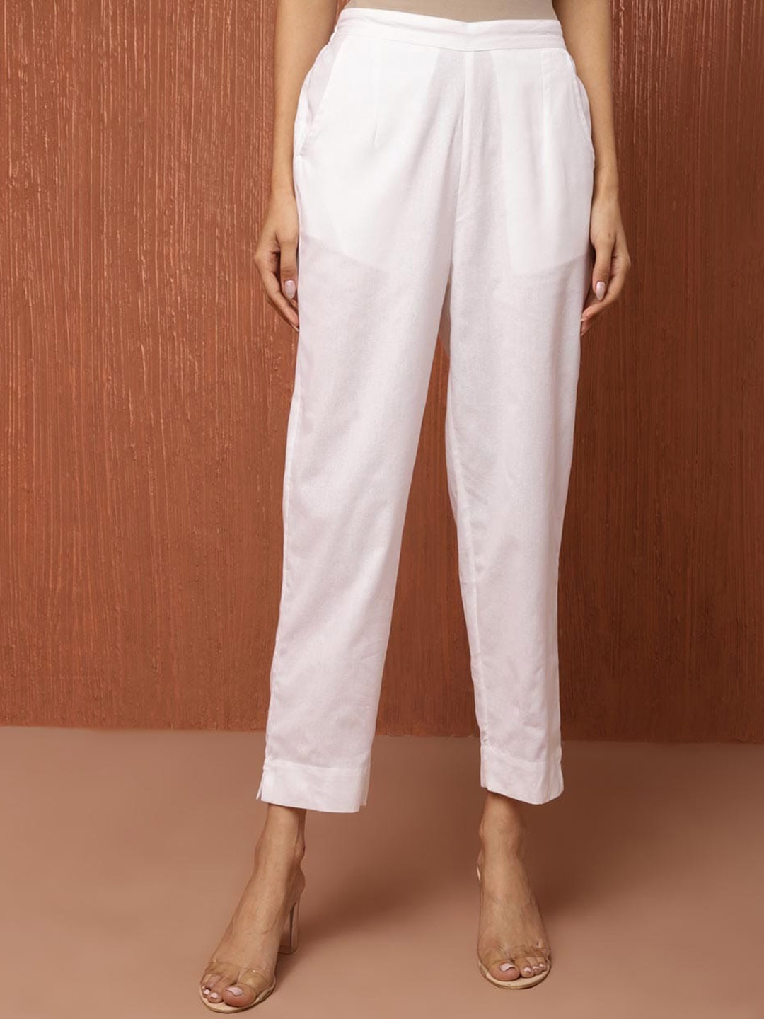 

Fabindia Women Ankle Length Regular Trousers, White