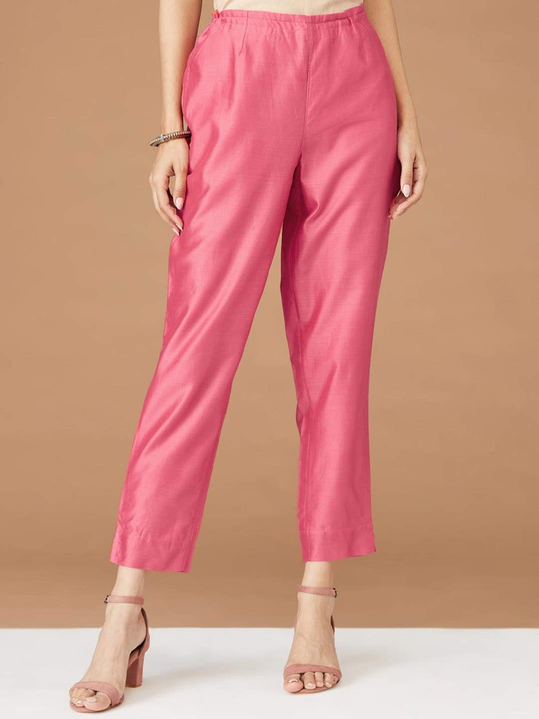 

Fabindia Women Cotton Silk Ethnic Trousers, Pink