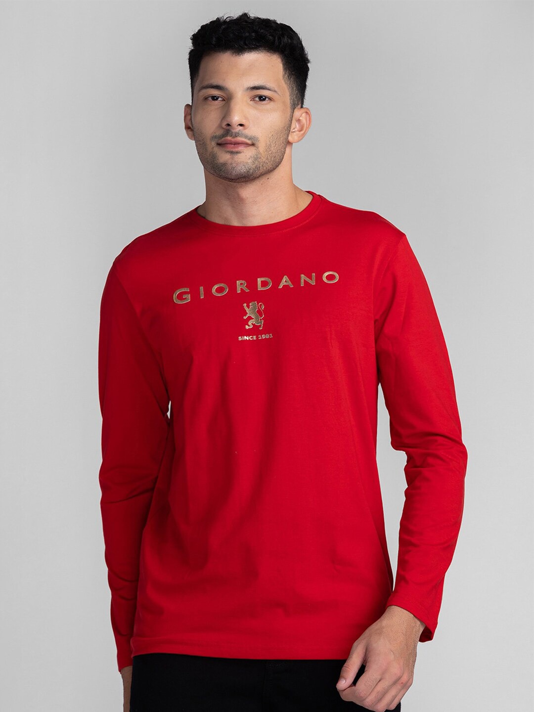 

GIORDANO Typography Printed Cotton Slim Fit T-shirt, Red