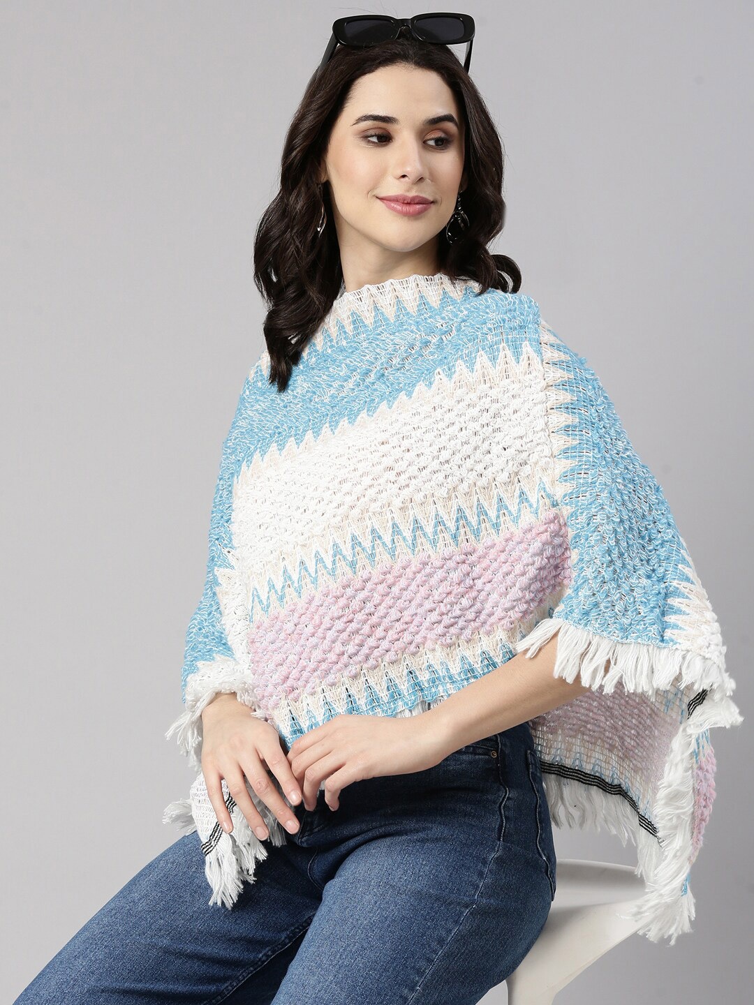 

SHOWOFF Women Cable Knit Poncho, Blue